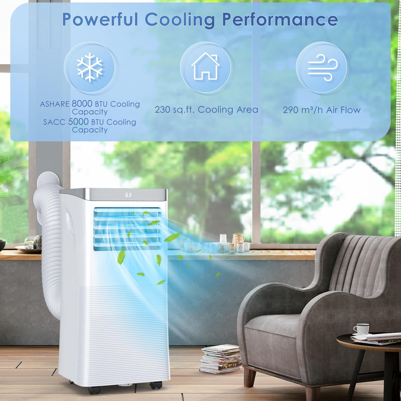 Giantex Portable Air Conditioner 3-in-1 Cooling Fan and Dehumidifier with Remote Control and Window Kit (White, 8000 BTU) q74ry