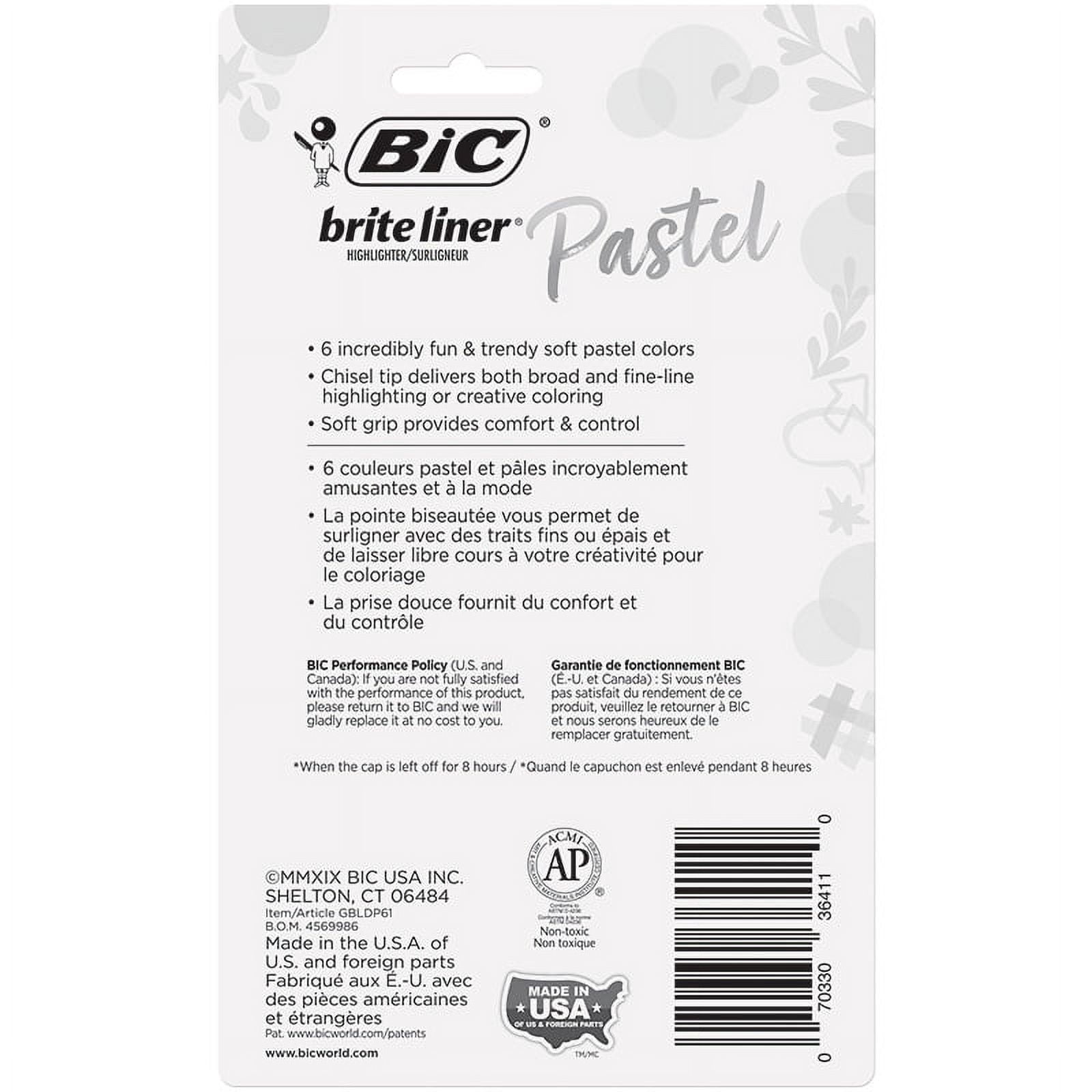 BIC Brite Liner Chisel Point Highlighter Set, Assorted Pastel Colors (6 Count) 96wnf