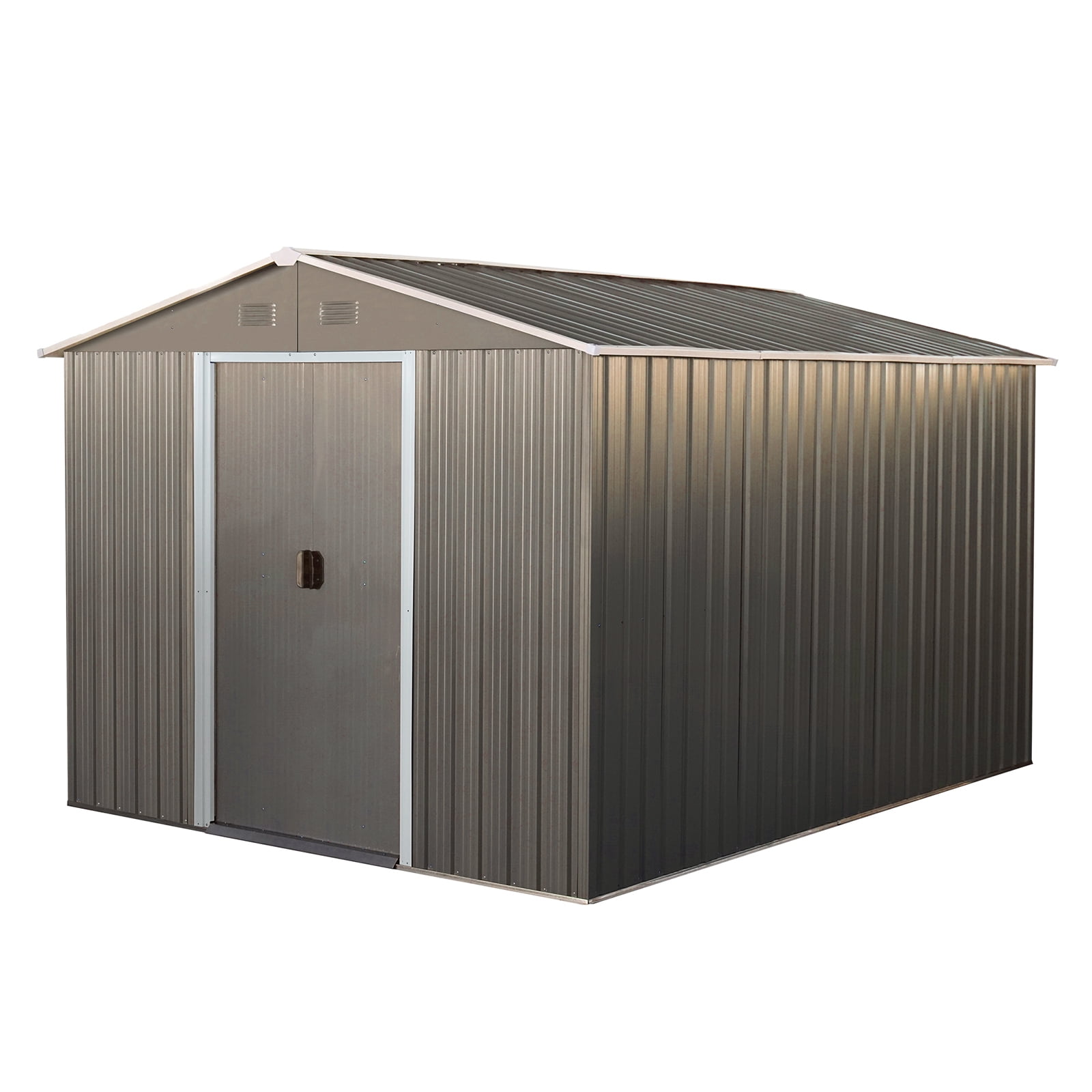LofyJoy Metal Outdoor Storage Shed, Weather-Resistant Backyard Garden Tool Organizer with Lockable Sliding Doors and Vents (Grey, 8 ft x 10 ft) fm73f