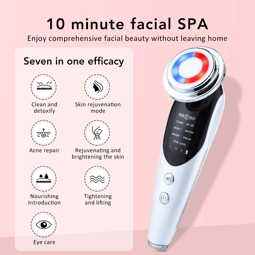 Mofajang 7-in-1 Facial Massager Device, LED Light Therapy Skin Tightening Tool, Electric Face Lifting & Rejuvenation (White, 1 Count) m6ddm