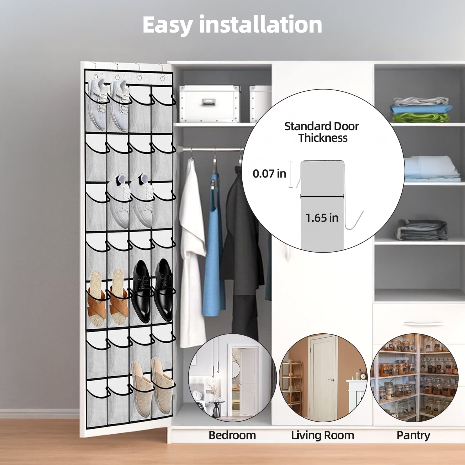 Torio Over the Door Shoe Organizer, 28 Large Breathable Pockets, Hanging Closet Storage for Small Spaces (White, 28 Pockets) hdib9