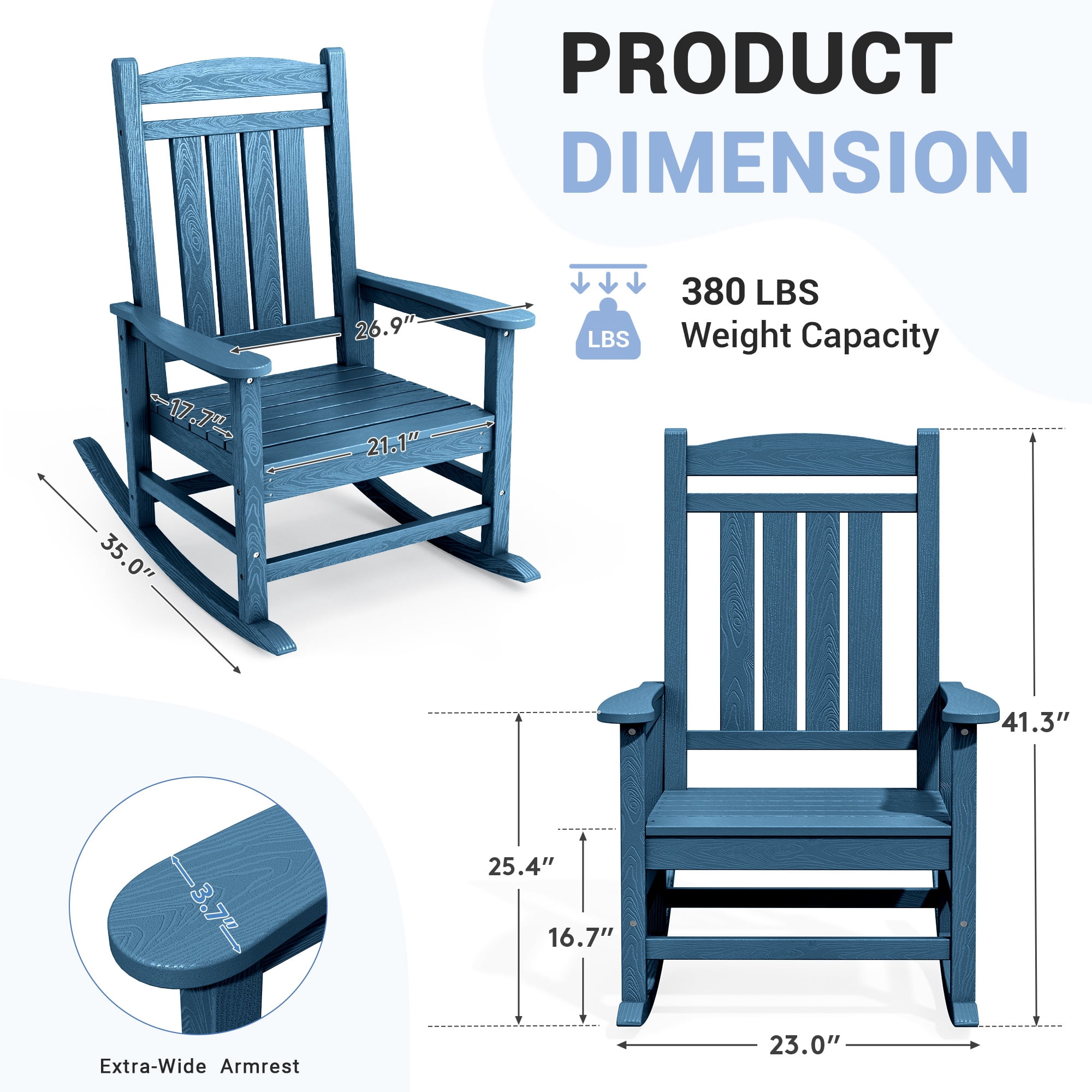 KINGYES Outdoor Rocking Chair, Weatherproof HDPE Patio Rocker for Deck Lawn Yard (Navy) evthg