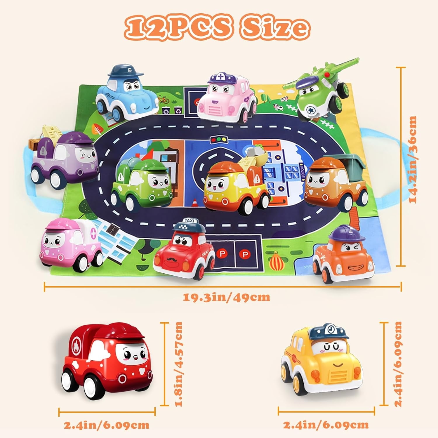 Tepear Pull-Back Vehicle Set with Play Mat and Storage Bag (12-Piece Set) ugptc