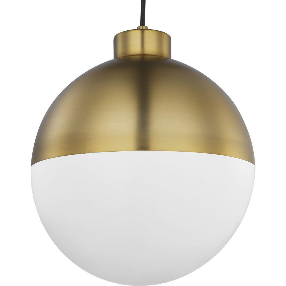 Progress Lighting Globe Collection 1-Light Pendant Light, Mid-Century Modern Hanging Fixture with Opal Glass Shade (Brushed Bronze, 12 in) 2r7pd