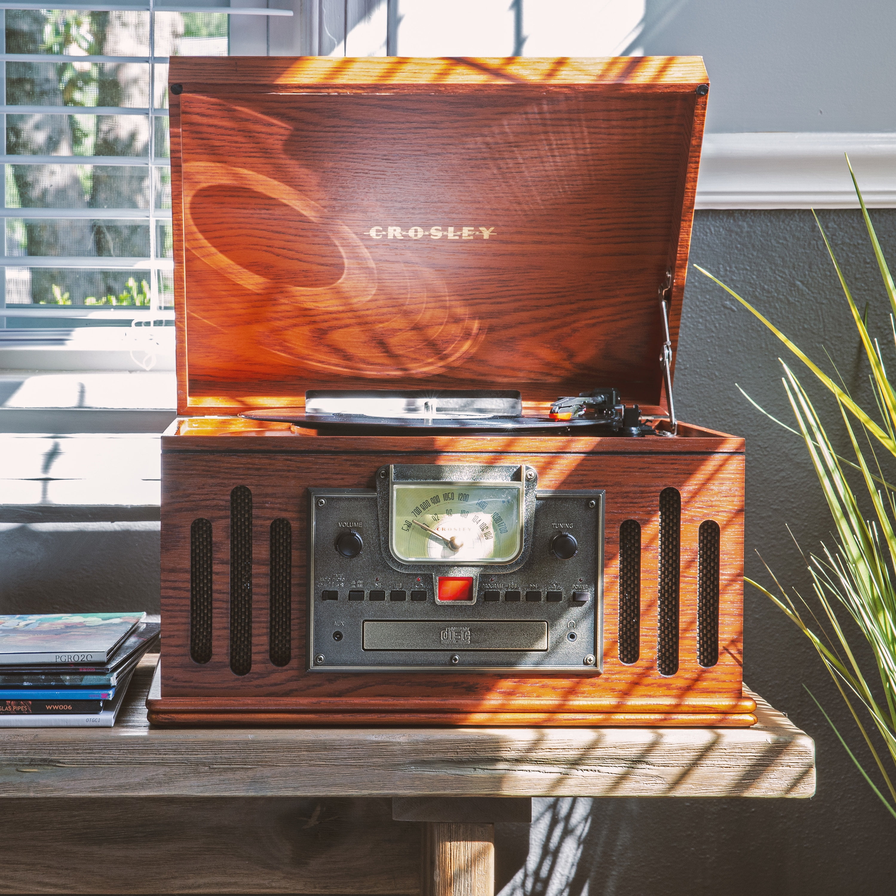 Crosley Musician Entertainment Center Vinyl Record Player with Built-in Speakers and Bluetooth (Red) so4cl