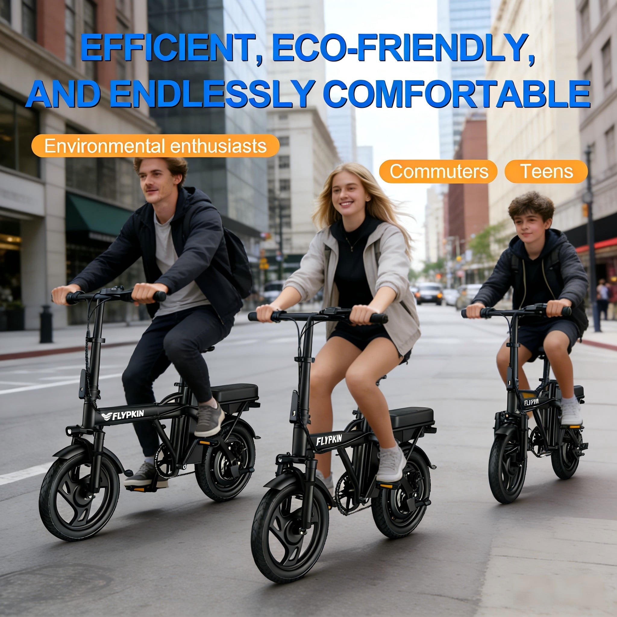 FLYPKIN Electric Bike for Adults, 500W Motor Folding E-Bike, 20 MPH Max Speed, Portable Commuter Bicycle (Black, 14 in) vn07h