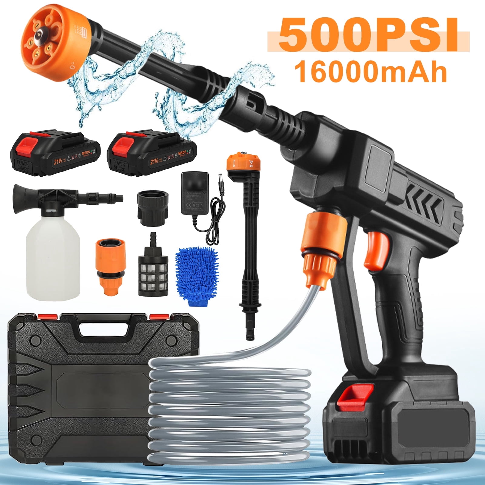 Ldyso 500PSI Cordless Pressure Washer, Portable Electric Power Washer with 2 Batteries and 6-in-1 Adjustable Nozzle (16.4 ft Hose) 40ele