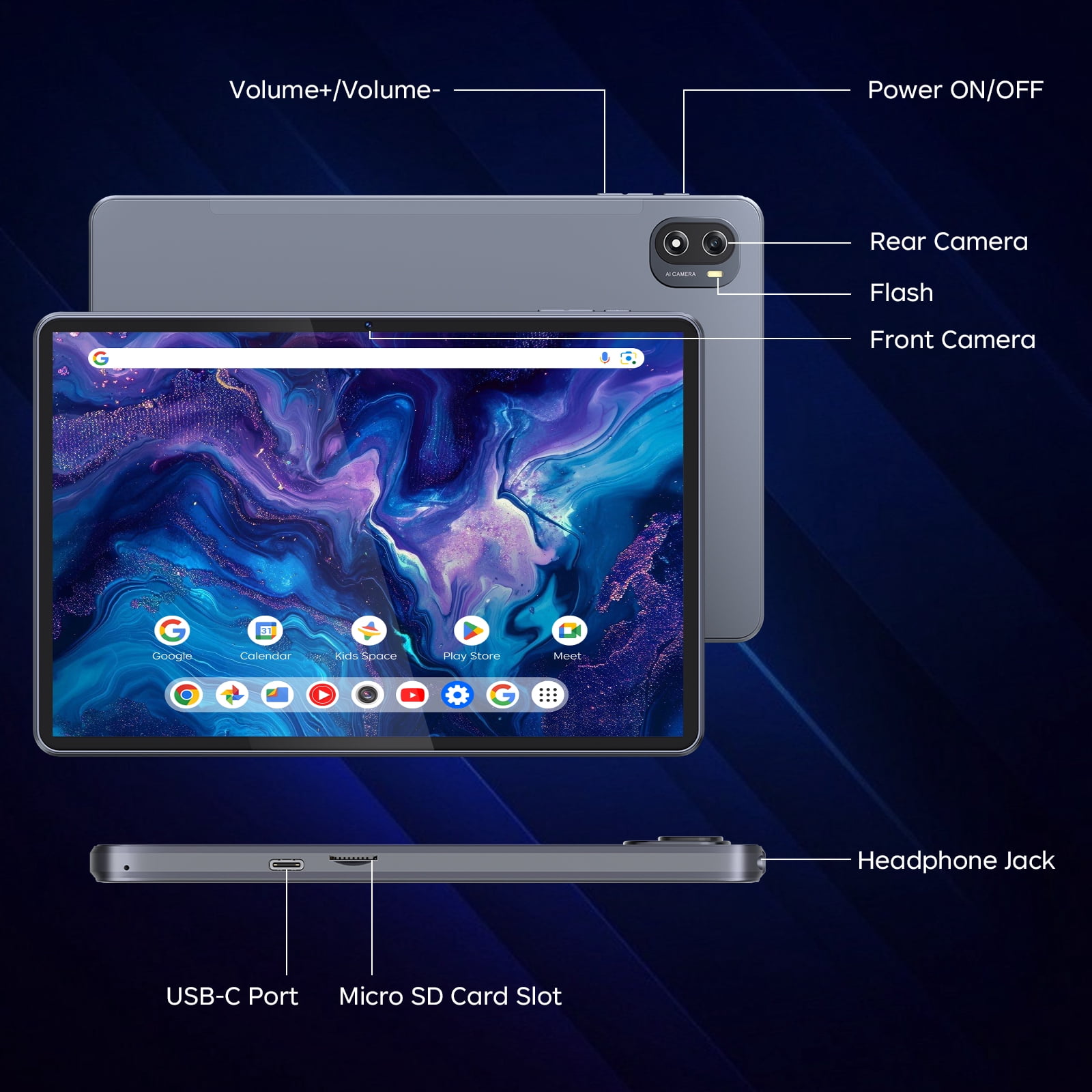 THTRO 10.1 in Android 15 Tablet (8GB RAM, 128GB ROM, Blue, 10.1 in) joj3x
