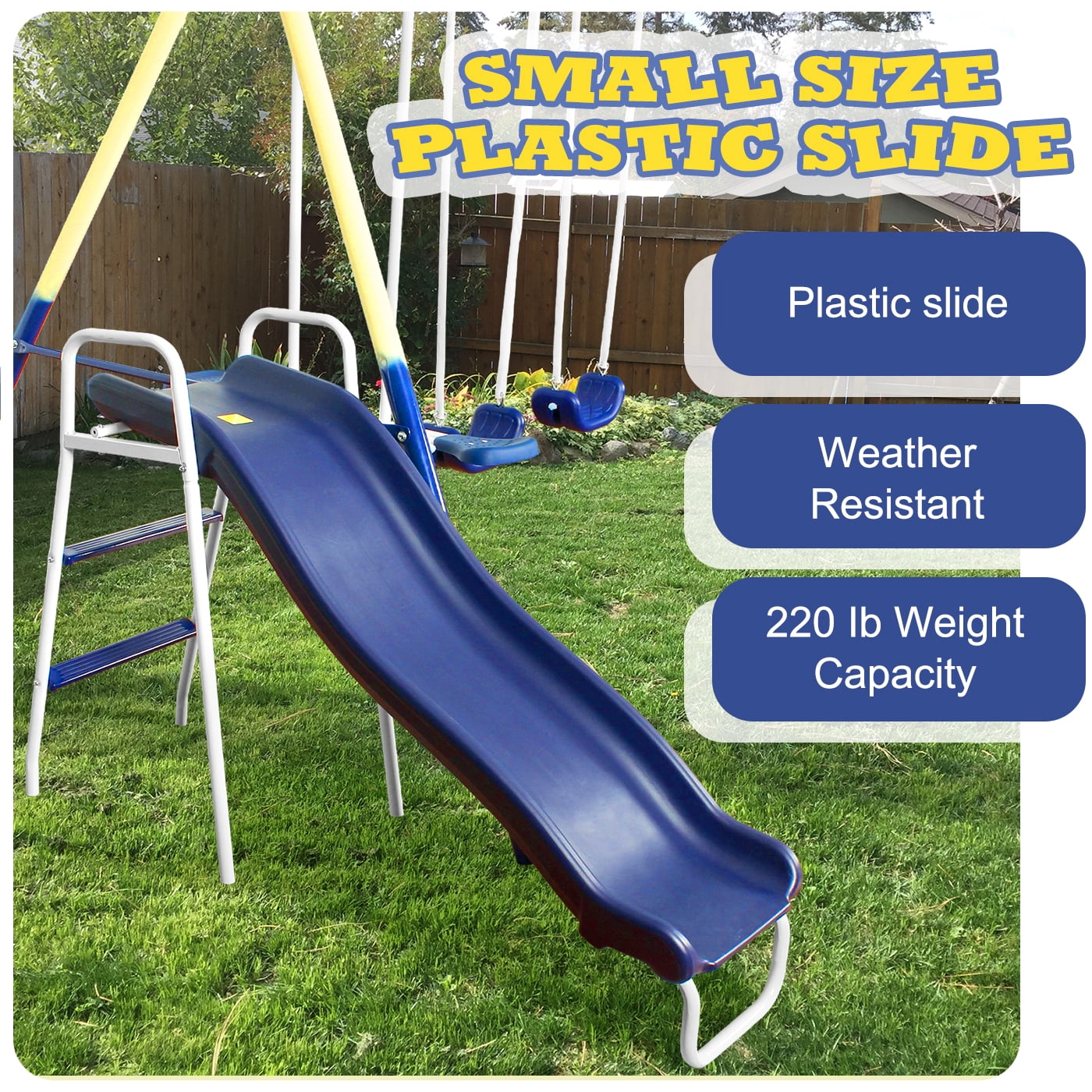 SMkidsport 5-in-1 Outdoor Swing Set with Slide, Detachable Trampoline, Swings & Glider (Black, 191 in x 91 in x 74 in) qx4p1
