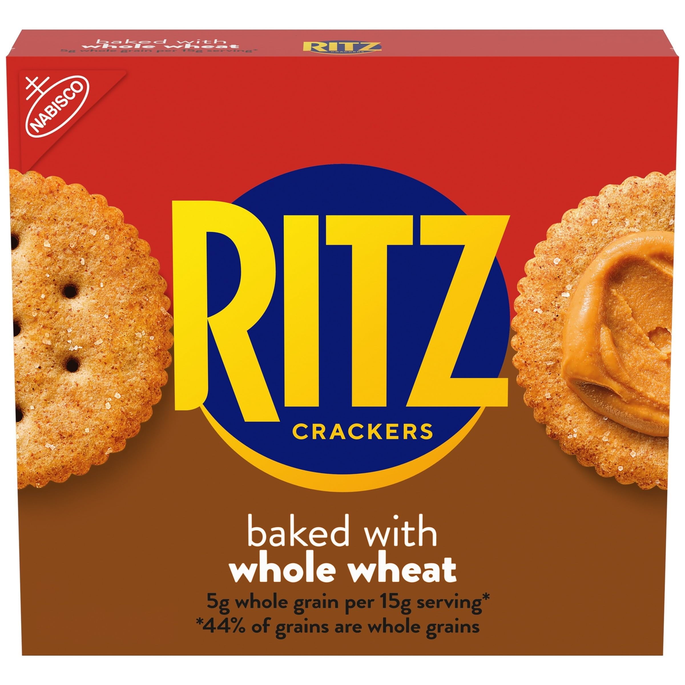 RITZ Whole Wheat Crackers, Crispy Baked Snack Crackers for Appetizers and Lunch (3 Pack, 12.9 oz) ckir5