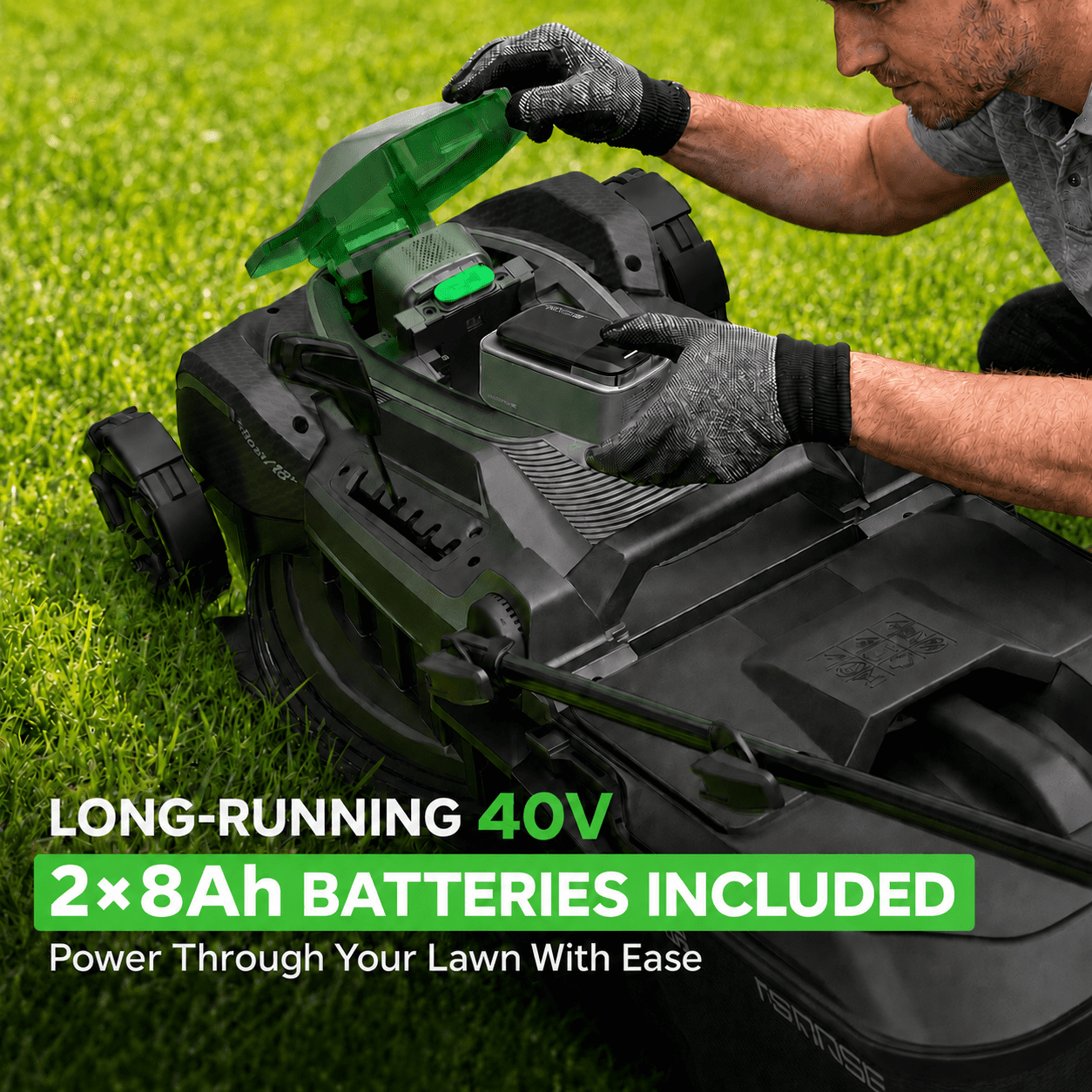 KraftSense 40V Electric Lawn Mower, Brushless Motor, 18-Inch Cutting Deck, 2x8.0Ah Batteries Included (Grey, 18 in) vuqtu