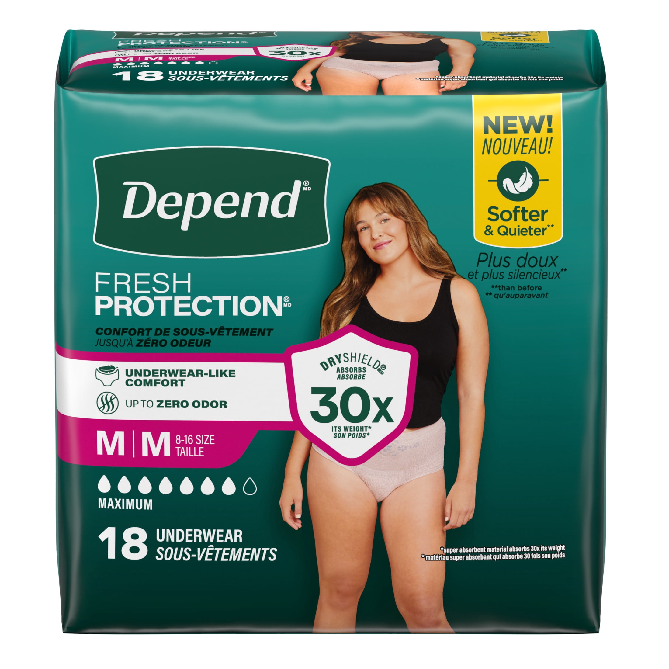 Depend Fresh Protection Incontinence Underwear for Women, Maximum Absorbency Disposable Briefs (White, Medium, 18 Count) po0m1