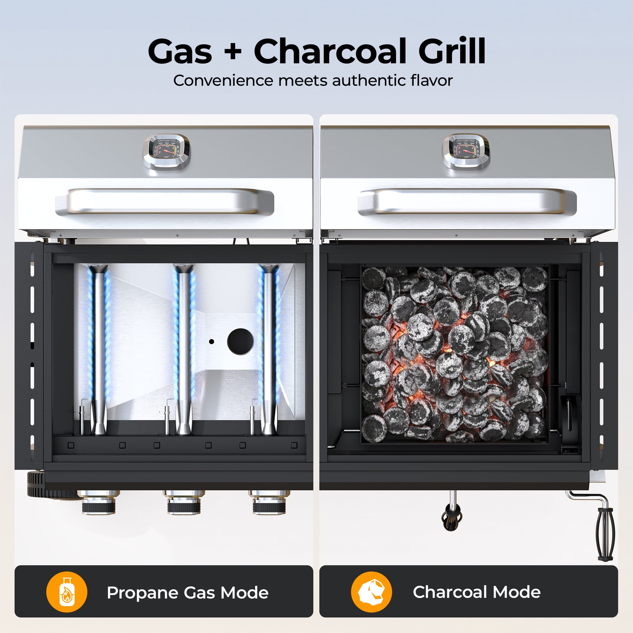 Flintex Dual Fuel Propane Gas and Charcoal BBQ Grill with Stainless Steel Lids (Silver, 678 sq in) pbr8n