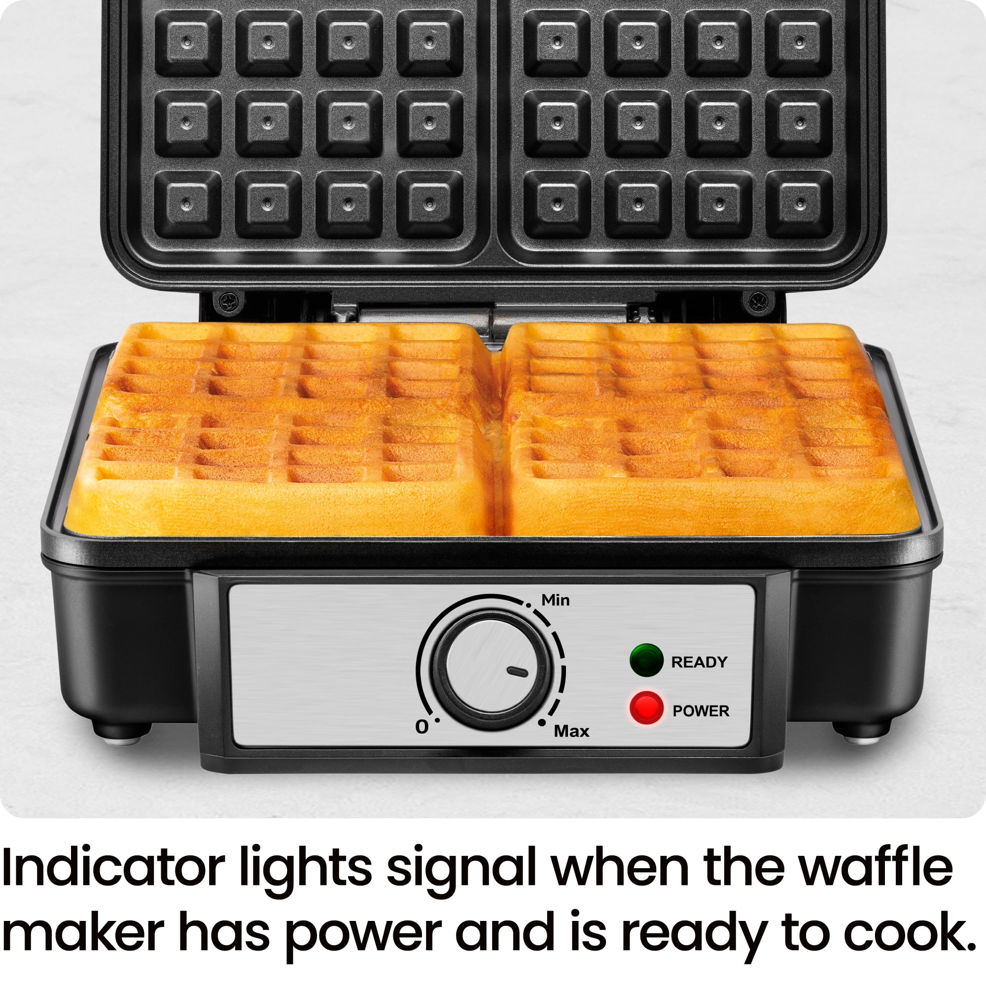 Chefman 4 Slice Belgian Waffle Maker with Adjustable Temperature Control (Silver, 12.5 in x 10.5 in x 4.5 in) mzu0d