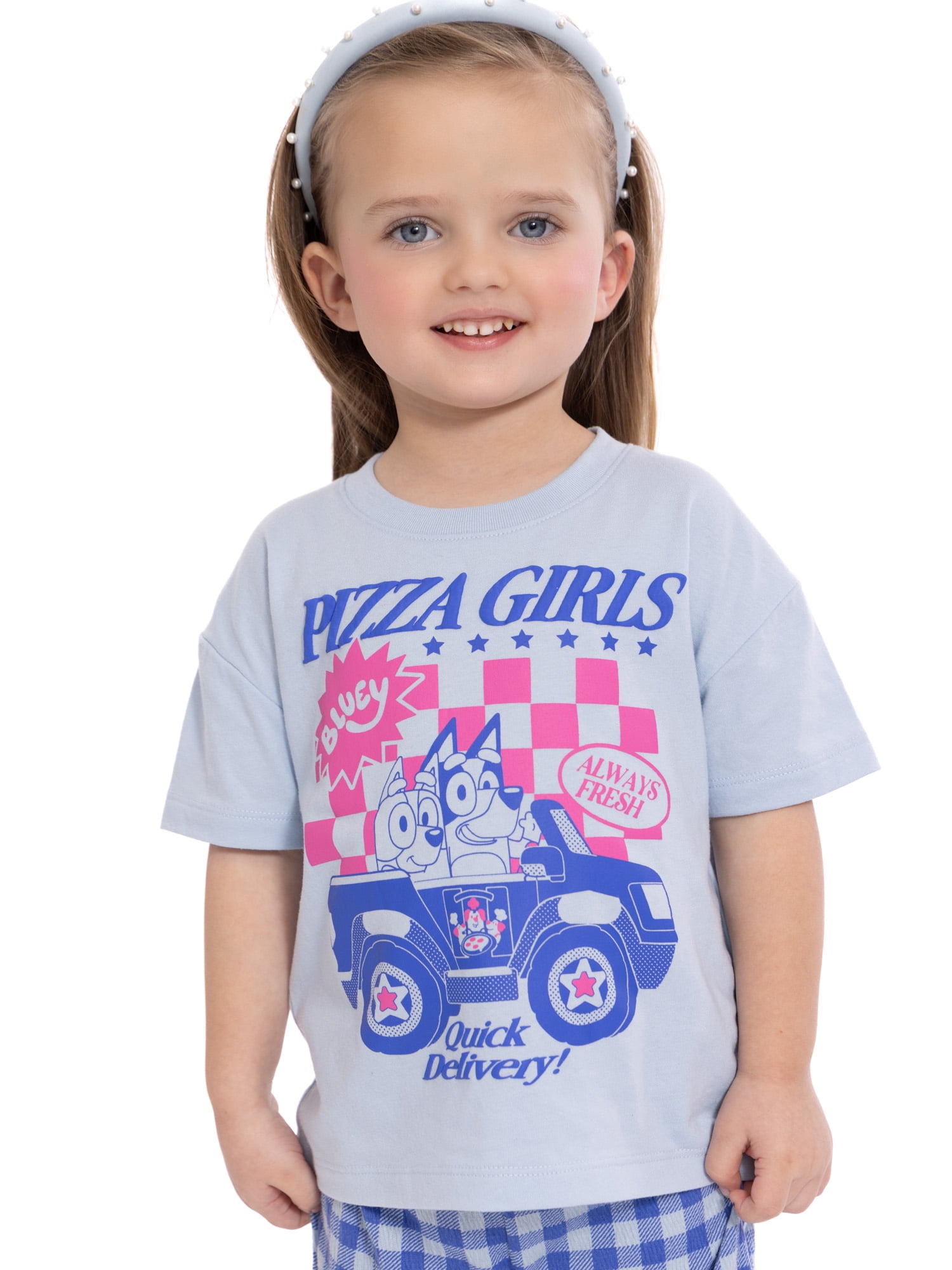 Bluey Toddler Girls Graphic Tee and Print Pants 2-Piece Outfit Set (Blue, 5T) n5vgg