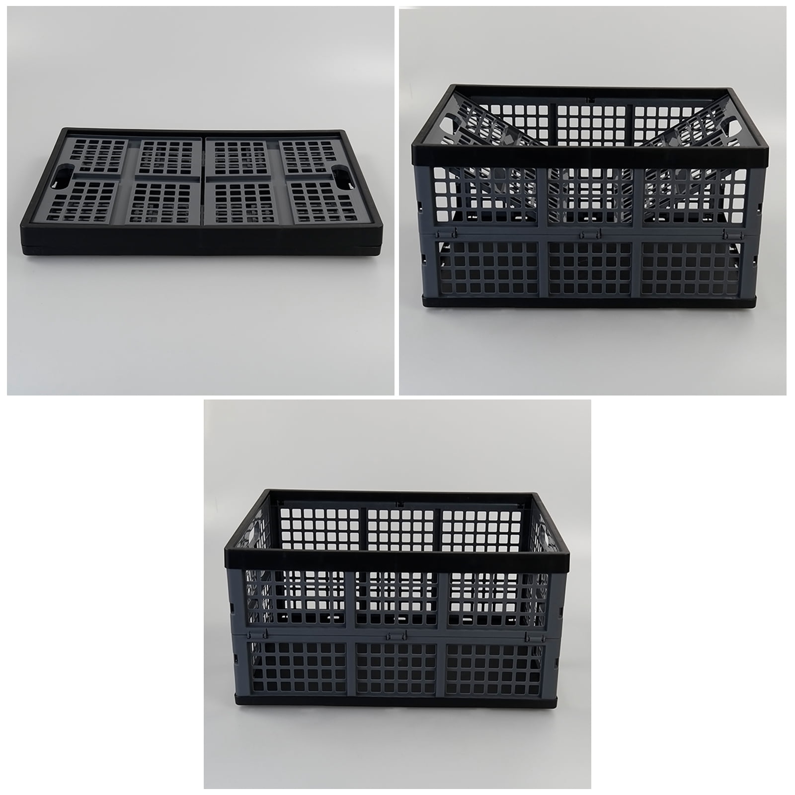 Rinboat Collapsible Plastic Storage Crates, Stackable Organizing Bins for Home and Office (Black, 4 Pack) ni0t5