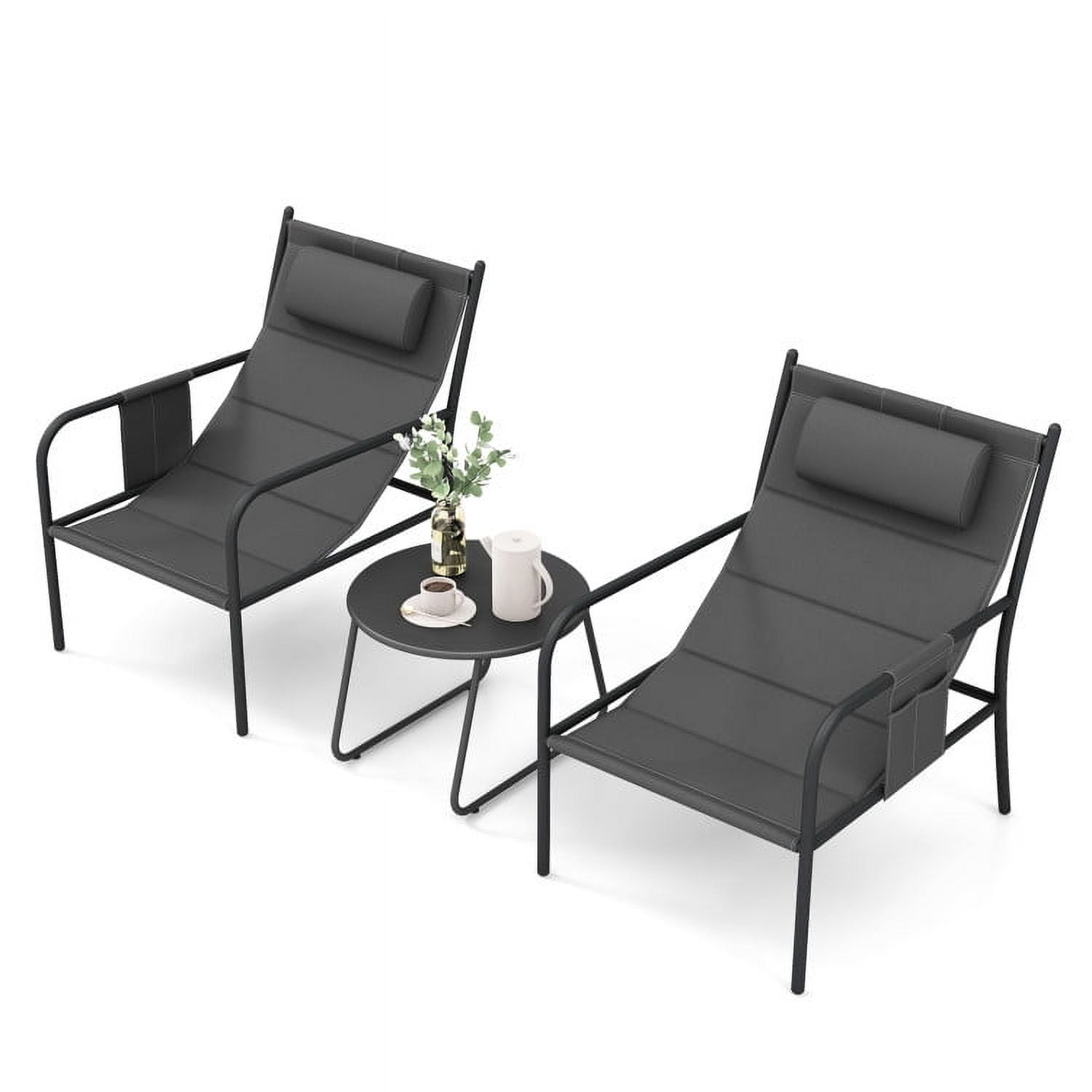 Barara King 3-Piece Outdoor Bistro Set with Metal Chairs and Coffee Table (Gray, 32 in x 24 in x 33 in) bfvqd