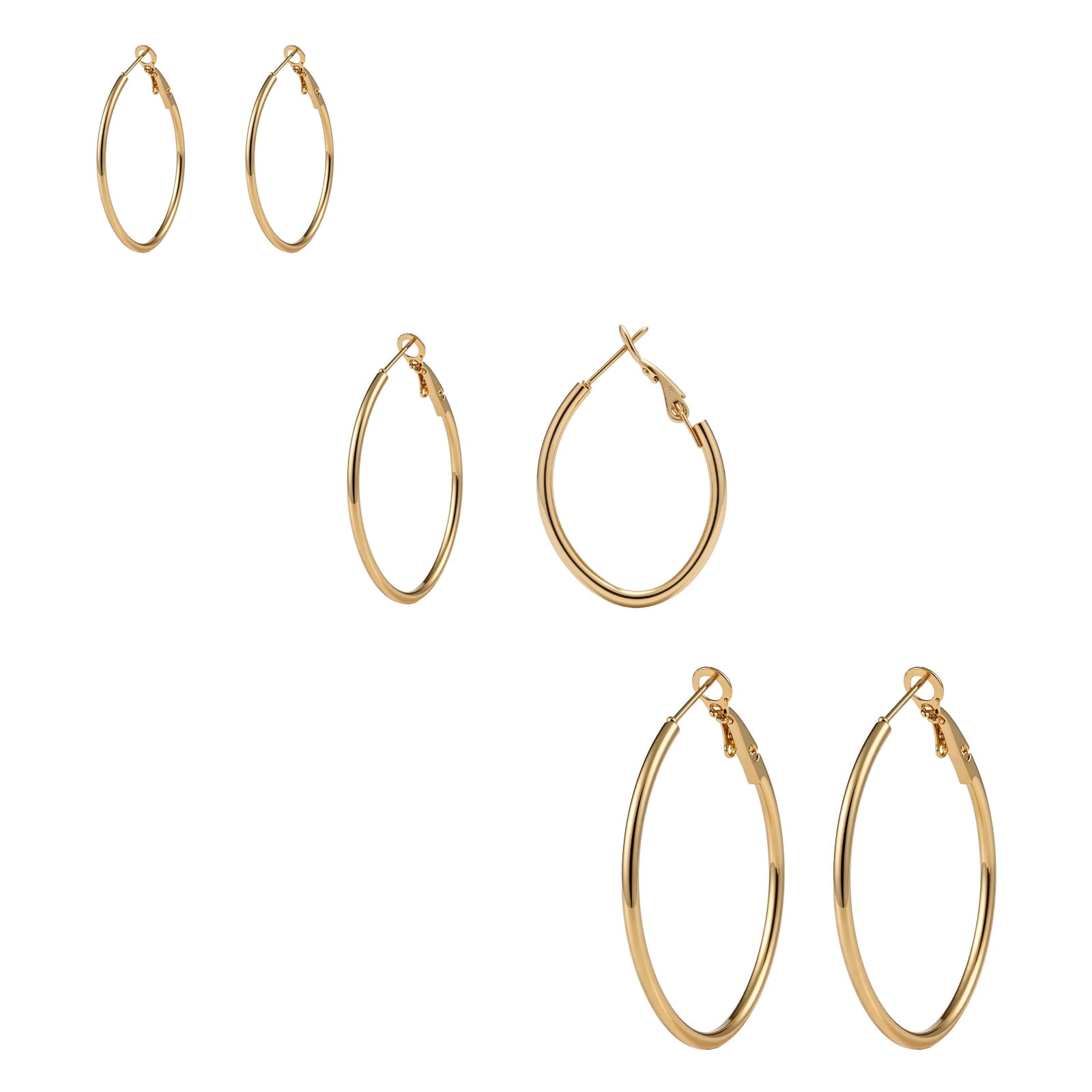 Nonsucheer Gold Stainless Steel Ellipse Hoop Earrings Set (3 Pairs, 0.79 in - 1.57 in) j8hue