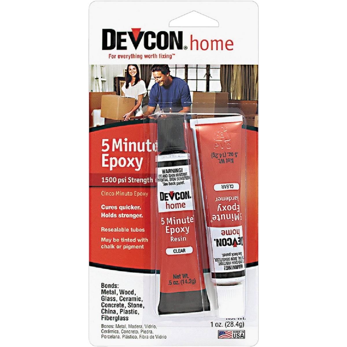Devcon 5-Minute Epoxy Adhesive High-Strength Industrial Bonding Agent (Clear, 0.5 oz) 0v3a1