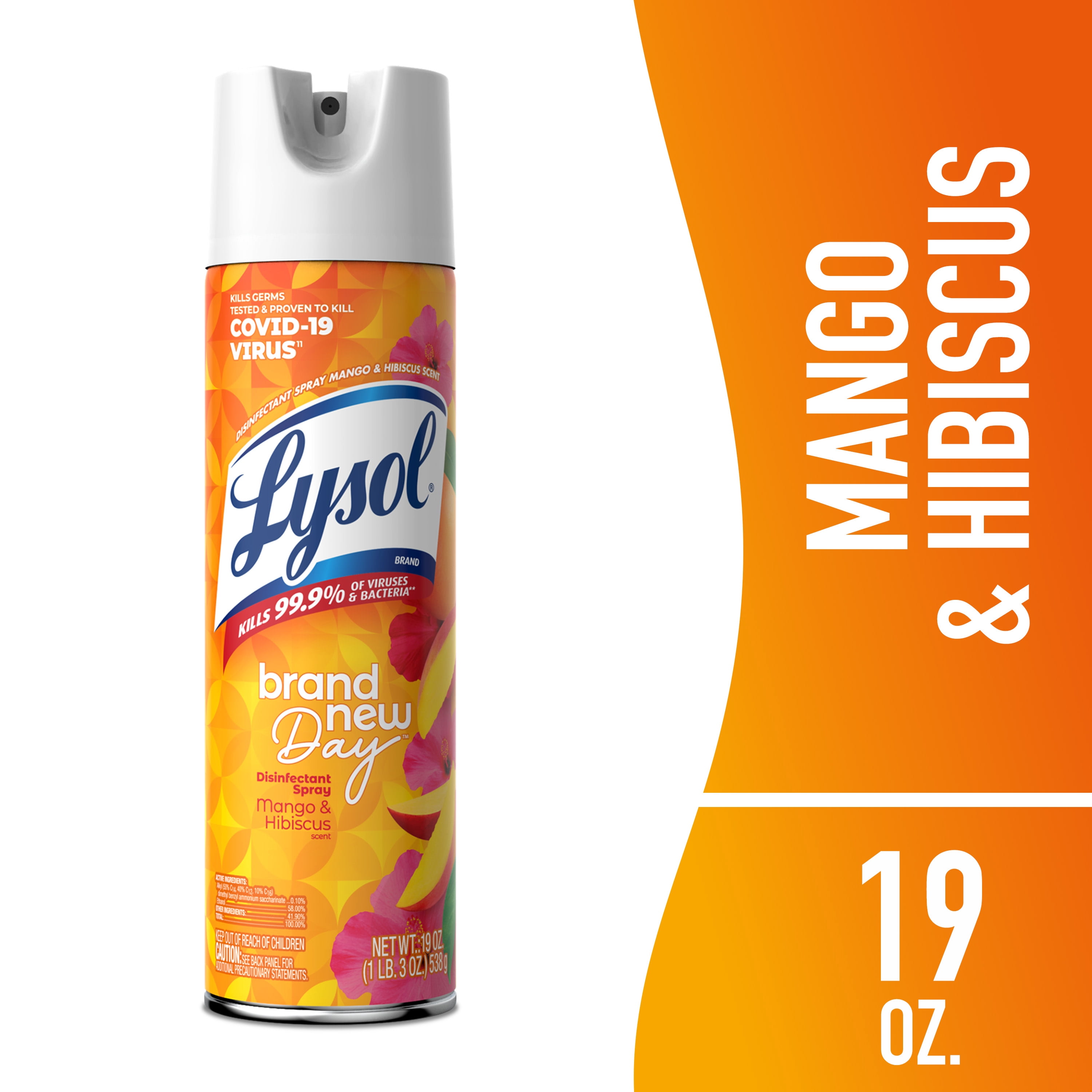 Lysol Brand New Day Disinfectant Spray, Antibacterial Surface Sanitizer and Deodorizer, Mango & Hibiscus (6 Pack, 19 oz) t6185