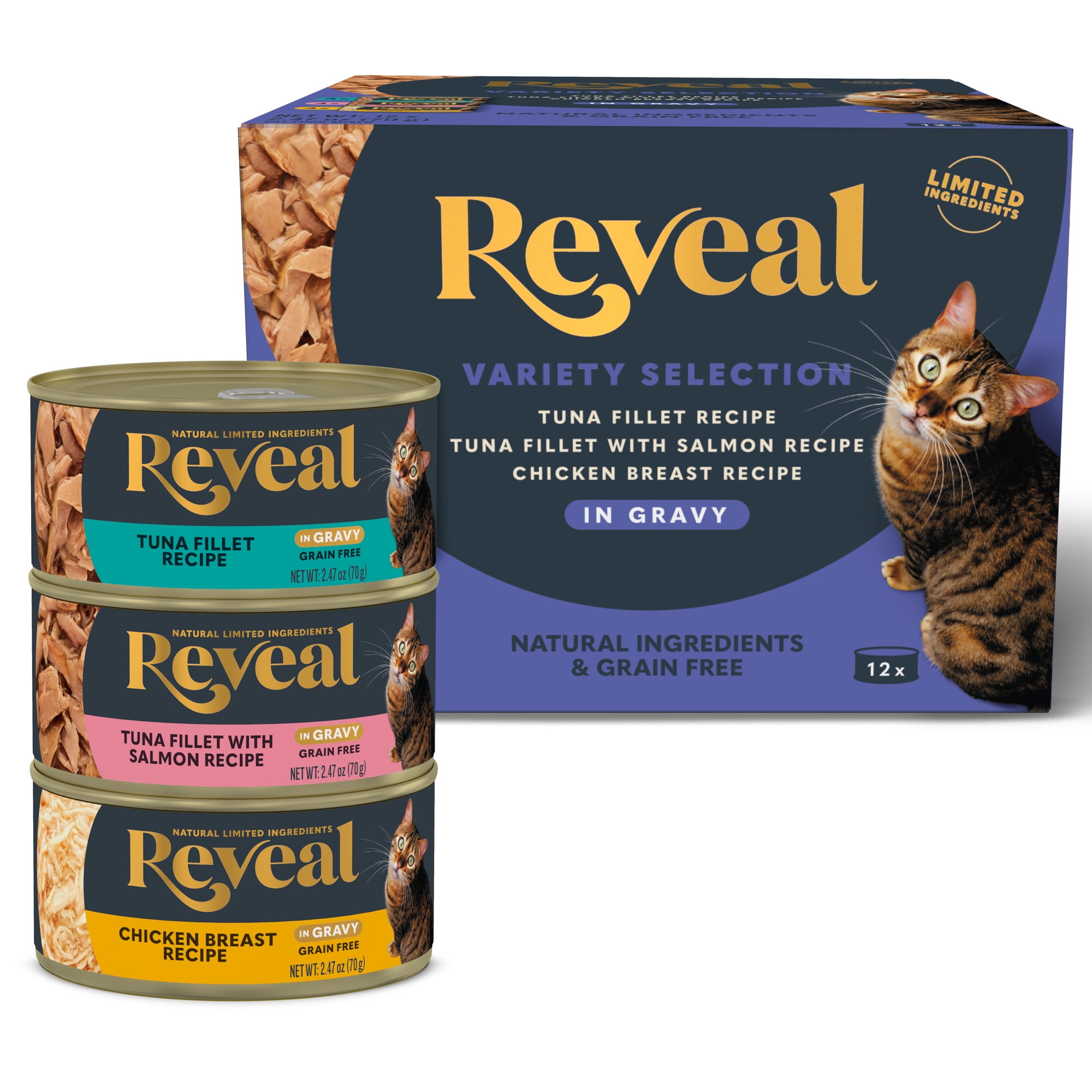 Reveal Natural Wet Cat Food, Fish & Chicken in Gravy Variety Pack (Multi-Flavor, 12 x 2.47 oz) x0era