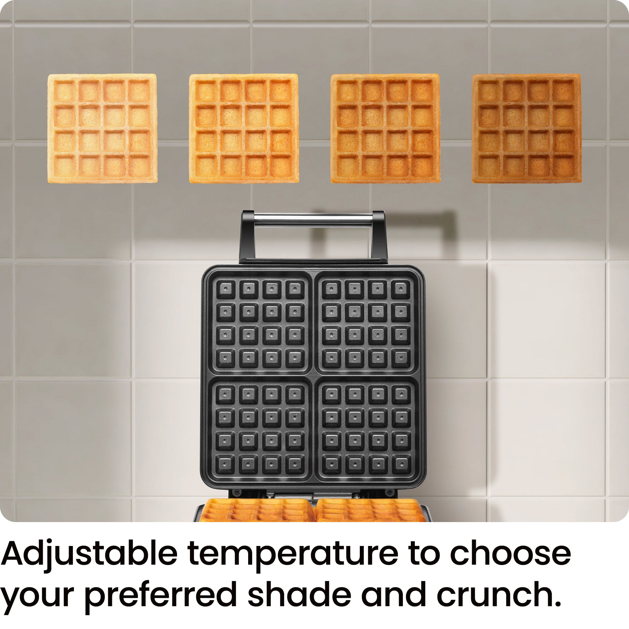 Chefman 4 Slice Belgian Waffle Maker with Adjustable Temperature Control (Silver, 12.5 in x 10.5 in x 4.5 in) mzu0d