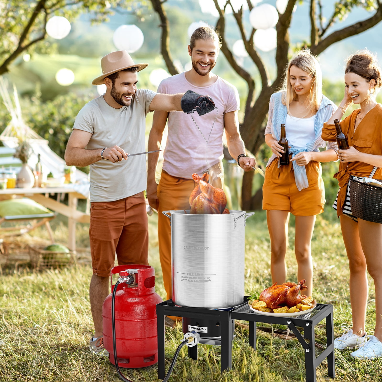 VINGLI Outdoor Propane Turkey and Fish Fryer Kit with 54000 BTU Stove and Foldable Side Table (30 qt and 10 qt) atfbg