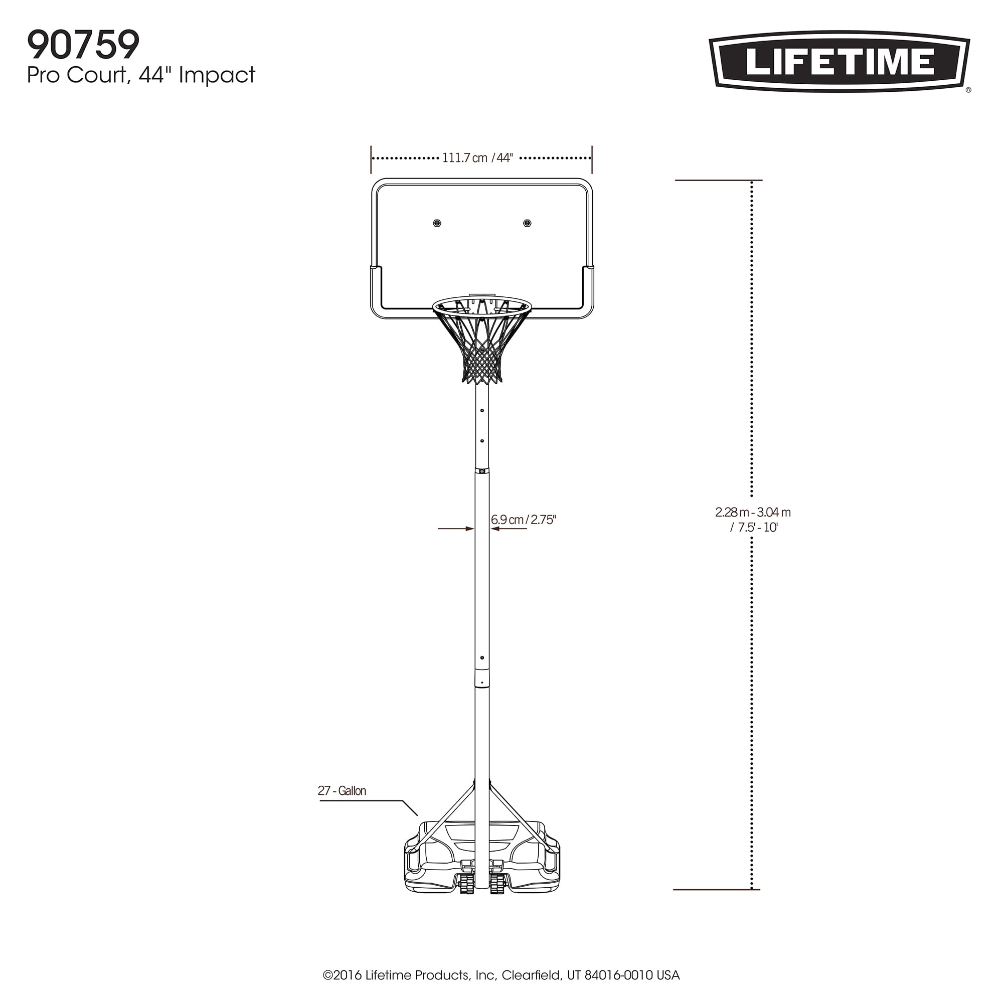 Lifetime 44-Inch Impact Portable Basketball Hoop System with Telescoping Height Adjustment (44 in) tnieo