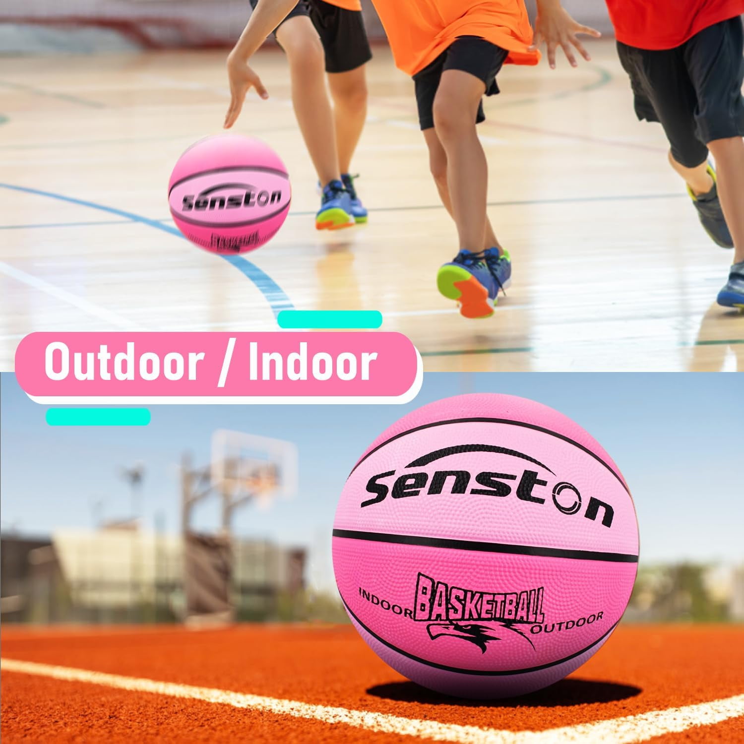 Senston Youth Basketball, Durable Rubber Indoor Outdoor Training Ball (Pink, 27.5 in) v96oh