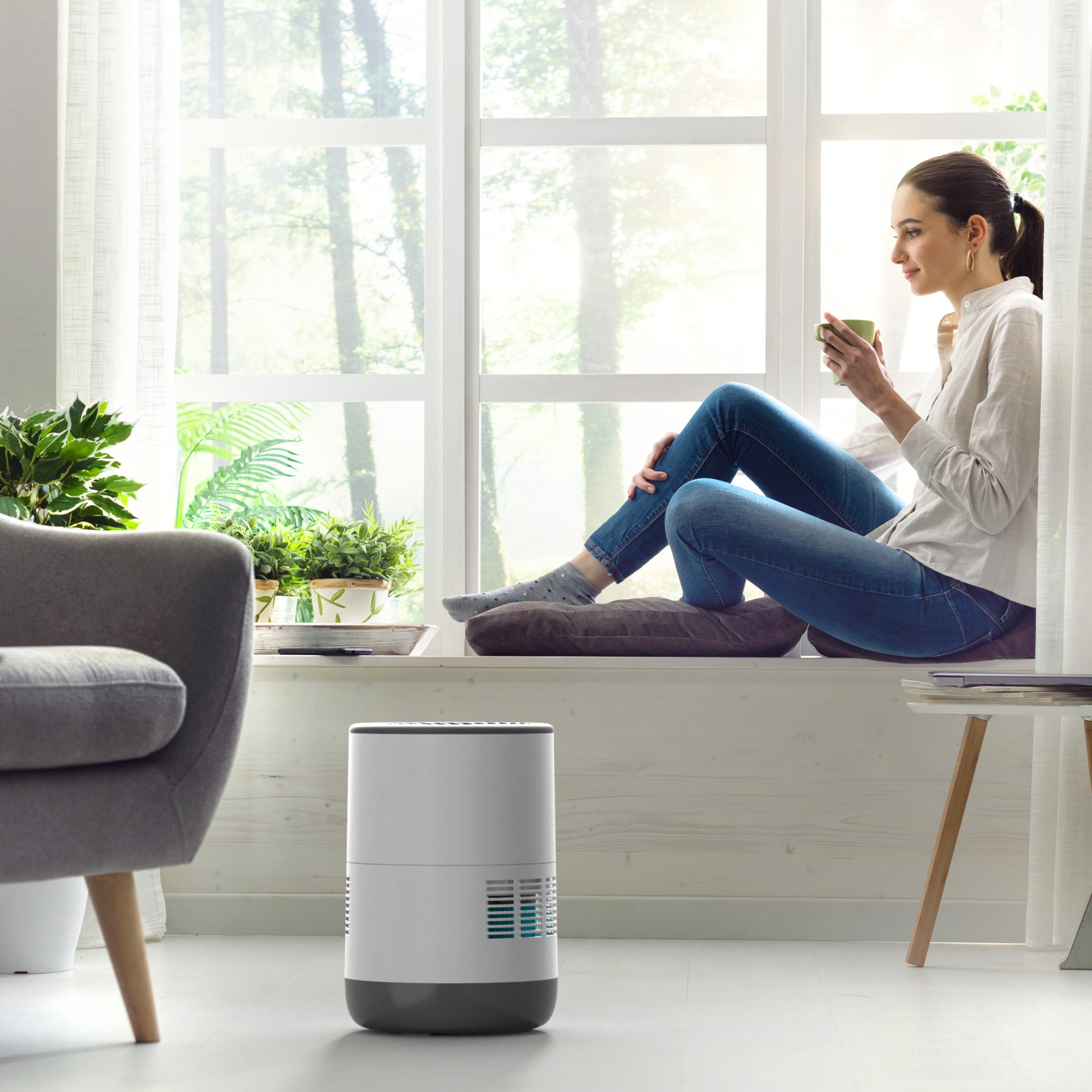 Pure Enrichment MistAire Eva Evaporative Humidifier for Large Rooms with 4-Speeds and Auto Shut-Off (White, 0.74 gal) 4exf2