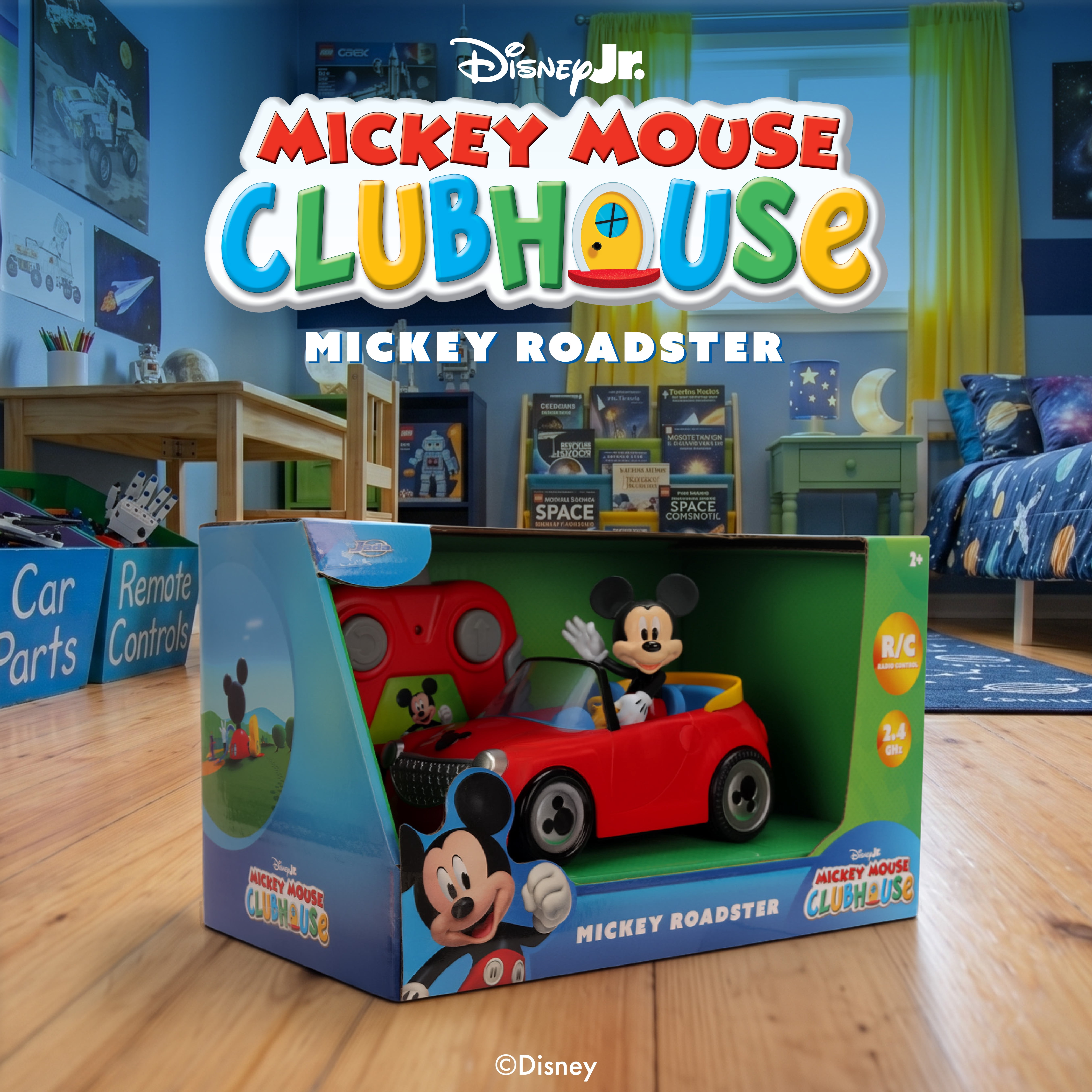 Disney Mickey Mouse Roadster RC Car Remote Control Vehicle (Red, 5.5 in) 2dgst