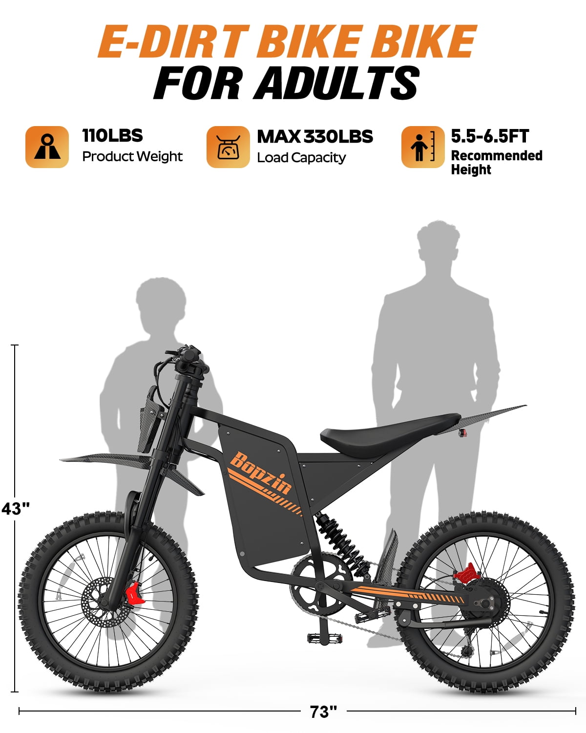 Bopzin Electric Dirt Bike for Adults, 3000W Off-Road E-Bike with App Control and Anti-Theft Alarm (20 in Fat Tire, 60V 25Ah) gtjzx