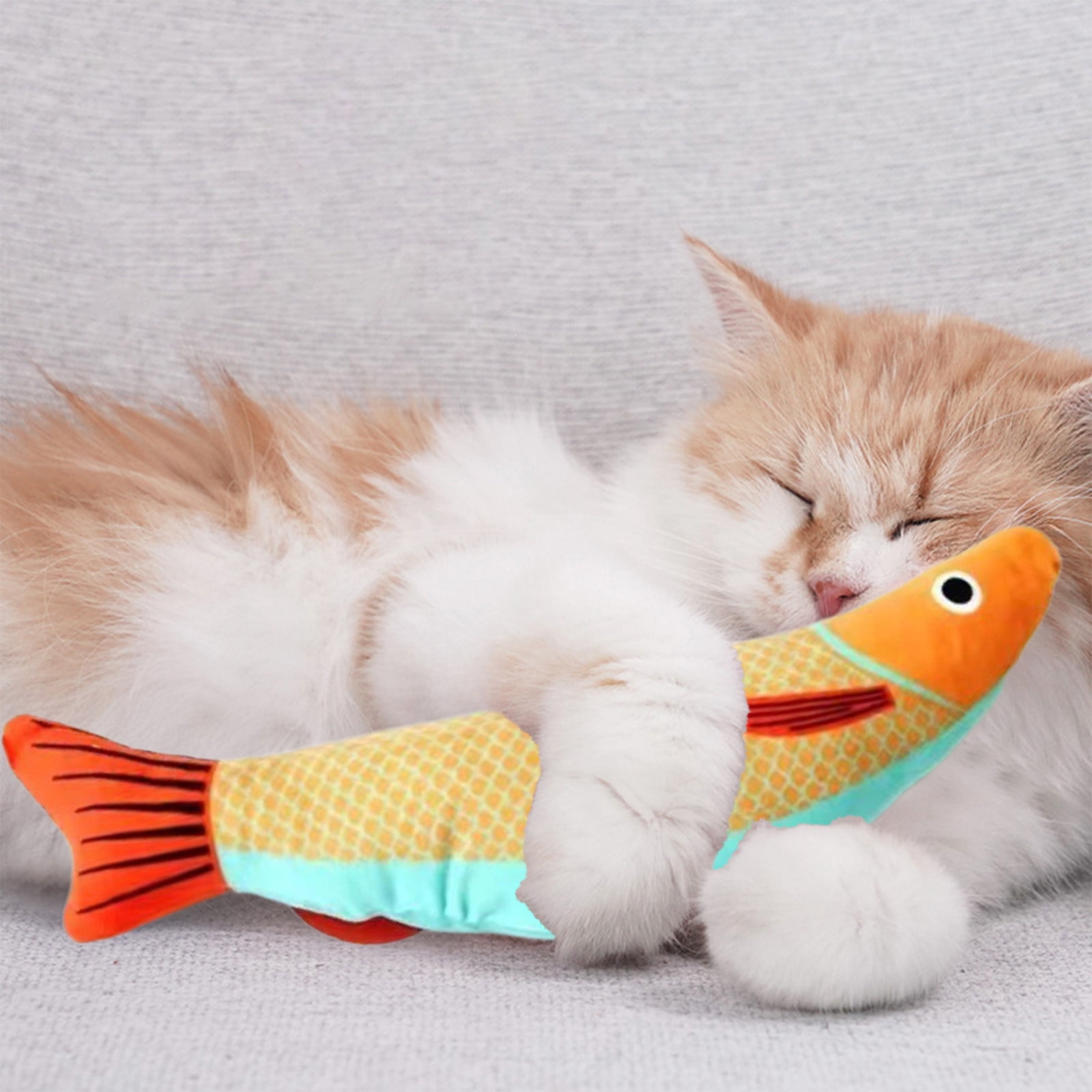 Leodye Catnip Fish Toys, Interactive Soft Plush Chew Toys with Rattle Sound for Indoor Cats (Yellow, 3-Pack) 2i2gt