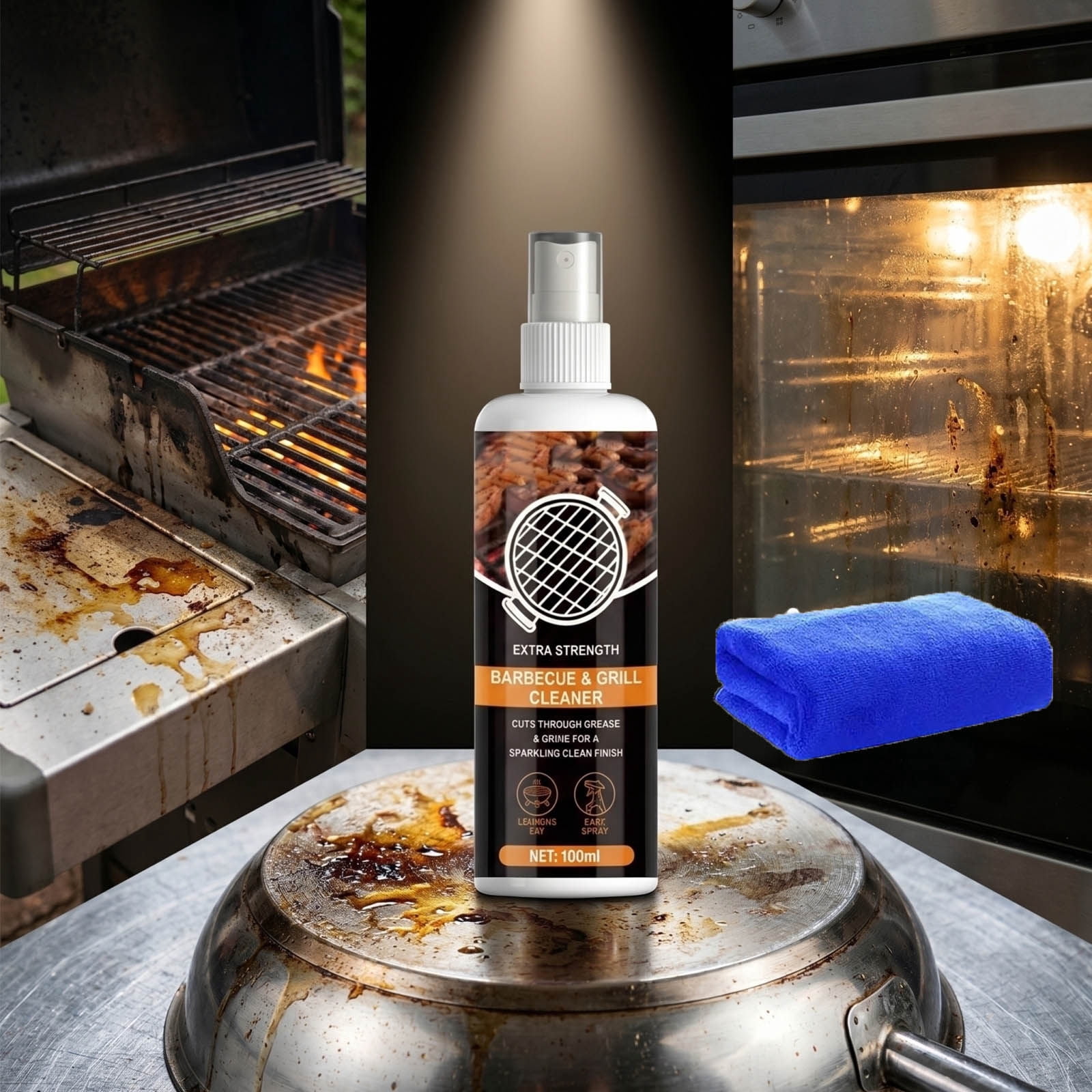 Zonthxa Barbecue Grill Cleaning Agent, Heavy-Duty Degreaser for Charcoal and Gas Grills (3.4 fl oz) px4t0