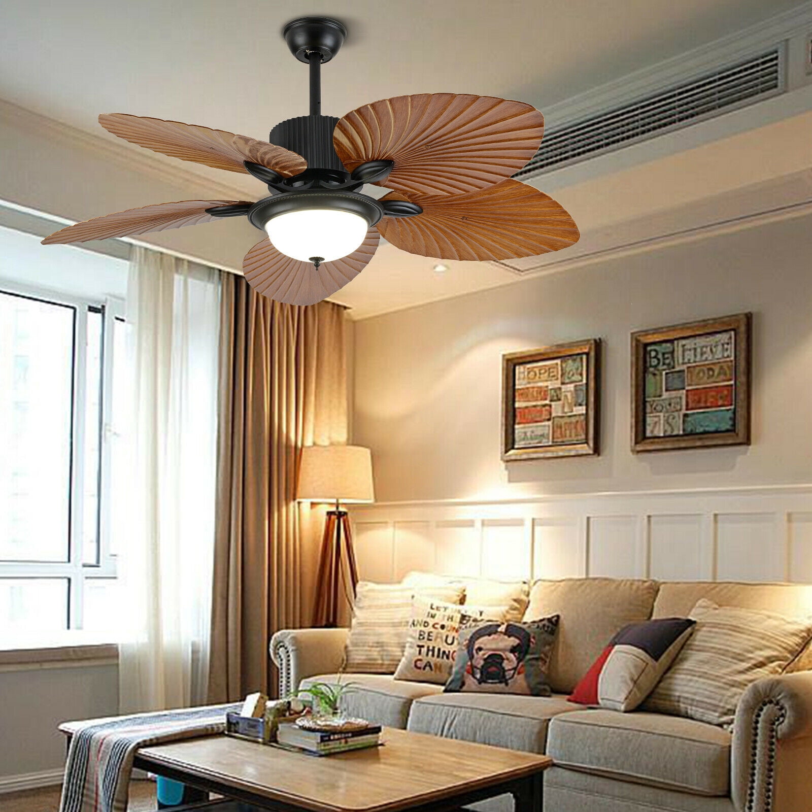 Modern 52 in Indoor Outdoor Ceiling Fan with LED Light and Remote Control (Brown, 52 in) tmy85
