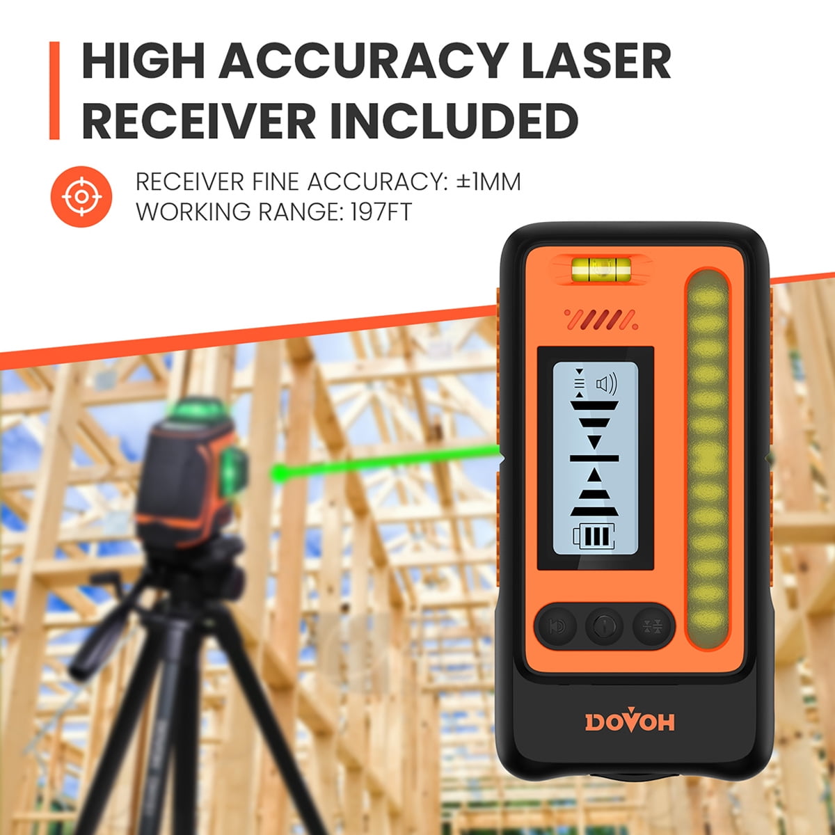 DOVOH H3-360G Laser Level Kit, 360 Degree Self-Leveling Green Beam with Receiver (Green, 1 Kit) 1h1ki