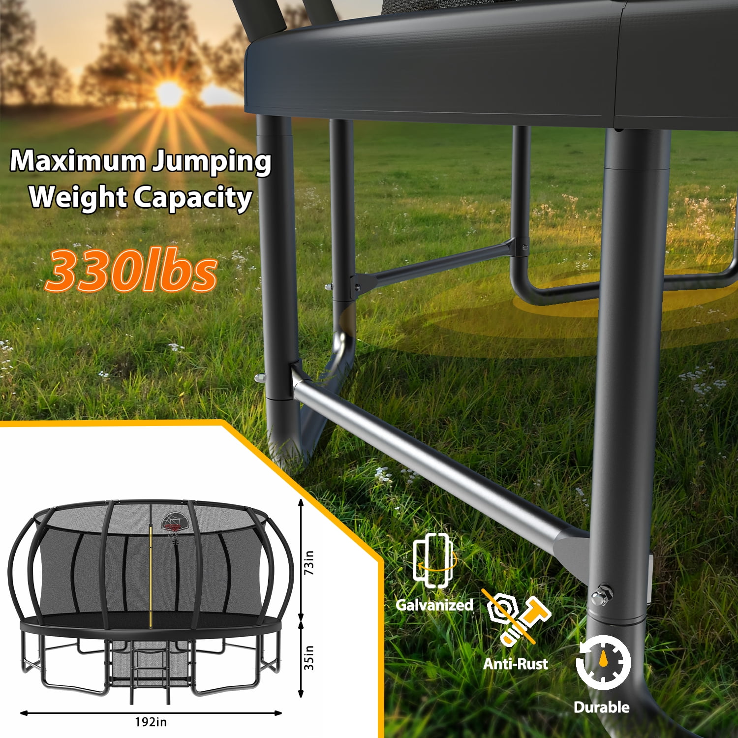 Leumius 16 ft Outdoor Recreational Trampoline with Safety Enclosure, Ladder, and Basketball Hoop (Black, 16 ft) j4kjx