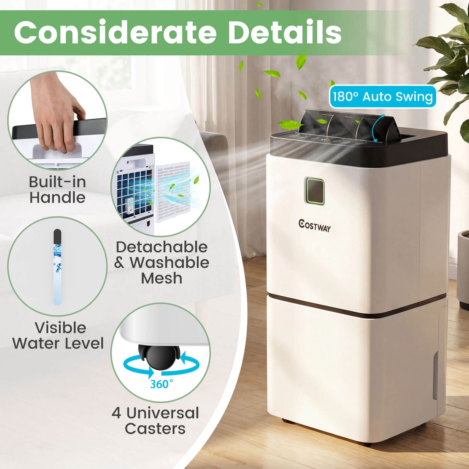 Costway 24 Pint Dehumidifier for Medium Rooms (White, 1500 sq ft) drjbl