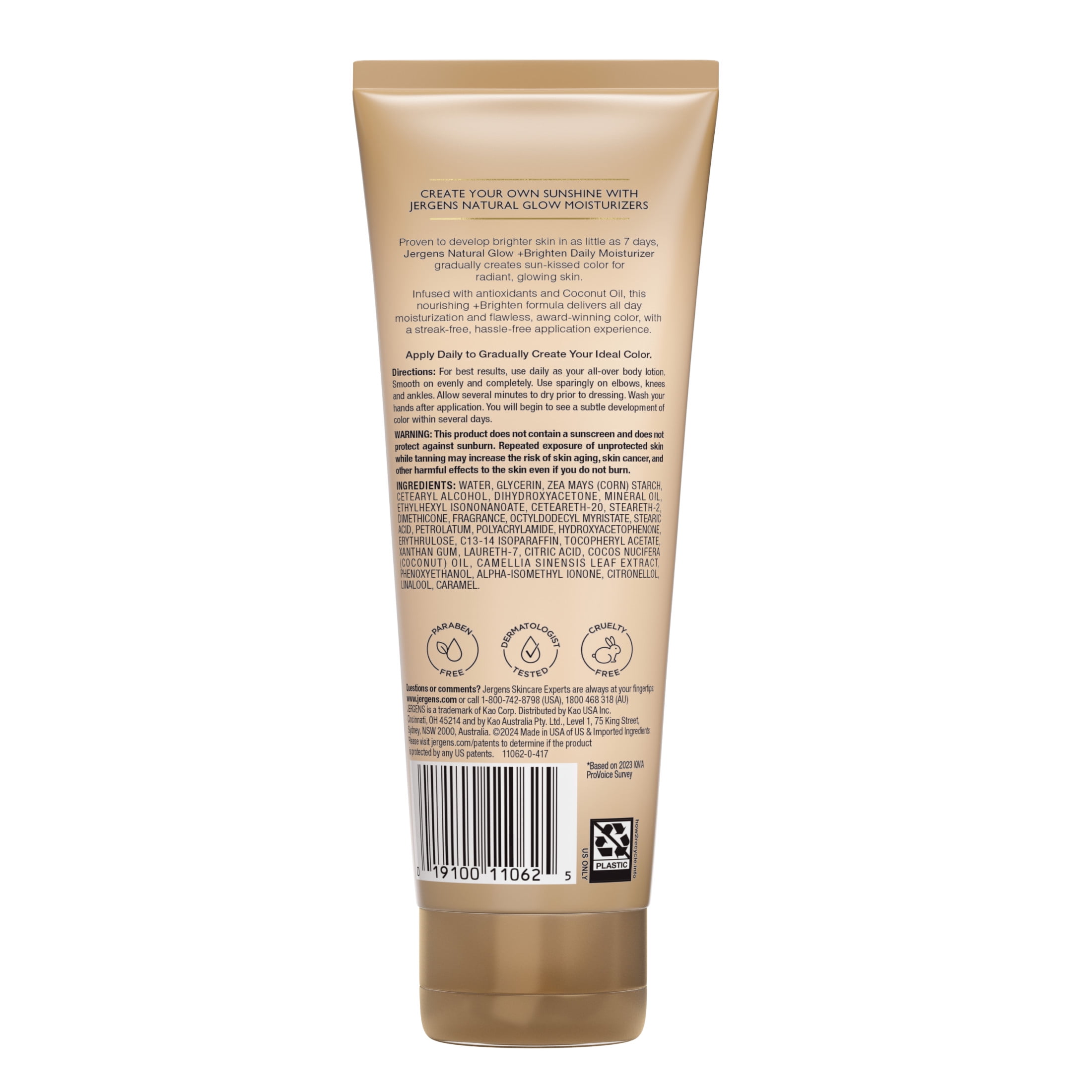 Jergens Natural Glow Daily Moisturizer, Gradual Self Tanner for Medium to Deep Skin Tone (7.5 fl oz) w7t78