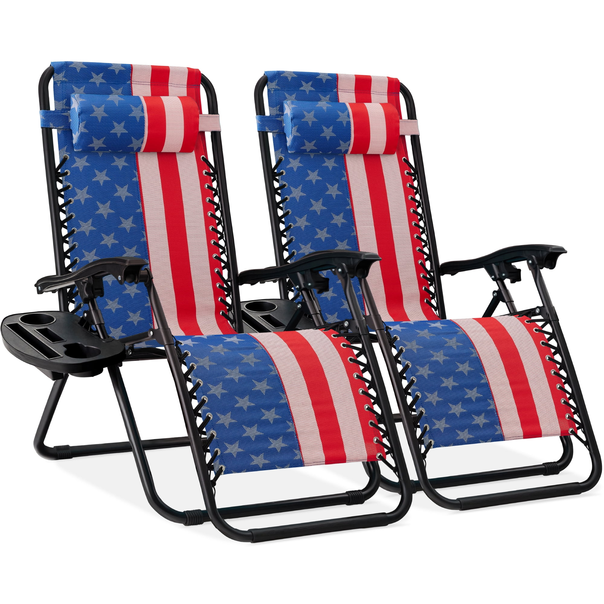 Best Choice Products Zero Gravity Lounge Chair Recliners with Cup Holder Tray (American Flag, Set of 2) 5qg8i