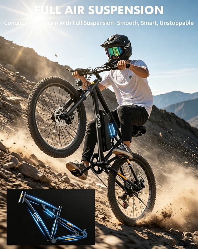 Qlife Racer 27.5 in Electric Mountain Bike, Full Suspension 21-Speed Ebike with 500W Motor and Removable Battery (Black, 27.5 in) 18xee