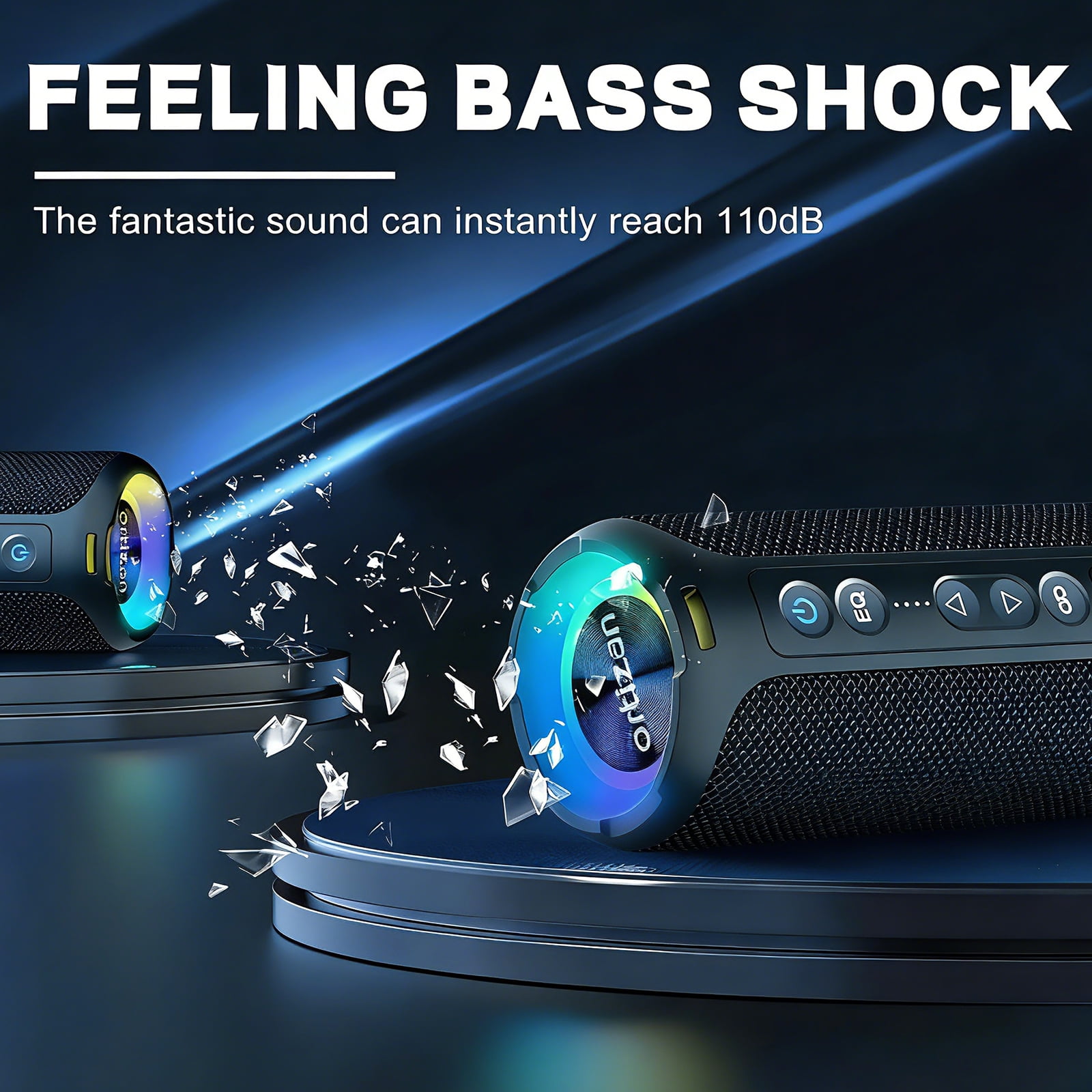 Ortizan Portable Bluetooth Speaker, IPX7 Waterproof Wireless Speaker with Dynamic Light Show and Deep Bass (Blue) whgi2