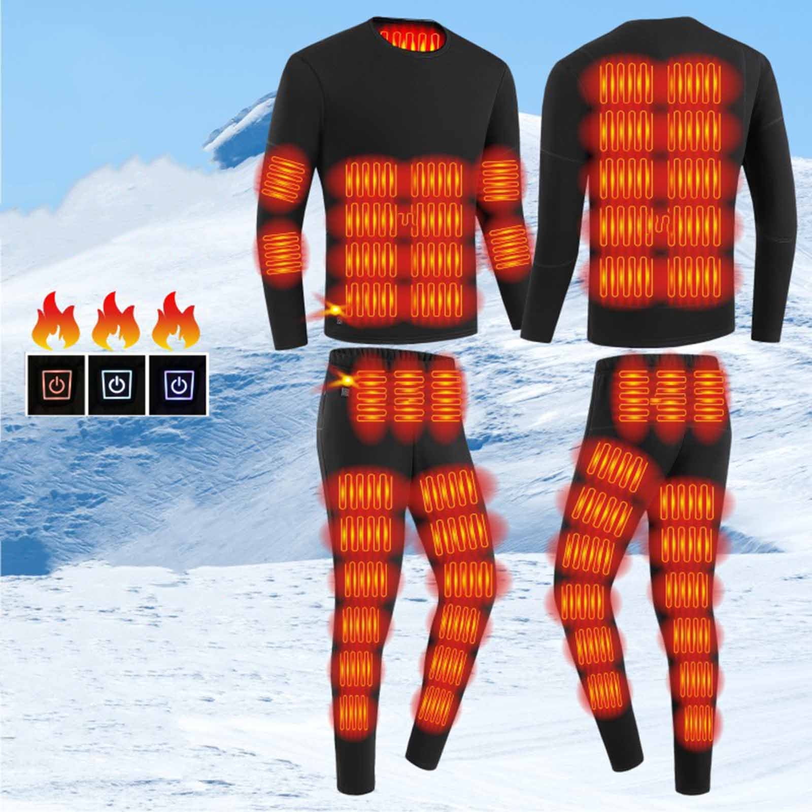 Maqroz Mens Heated Thermal Underwear Set (Black, Large) Long Sleeve Crewneck Top and Leggings Base Layer 8cw52