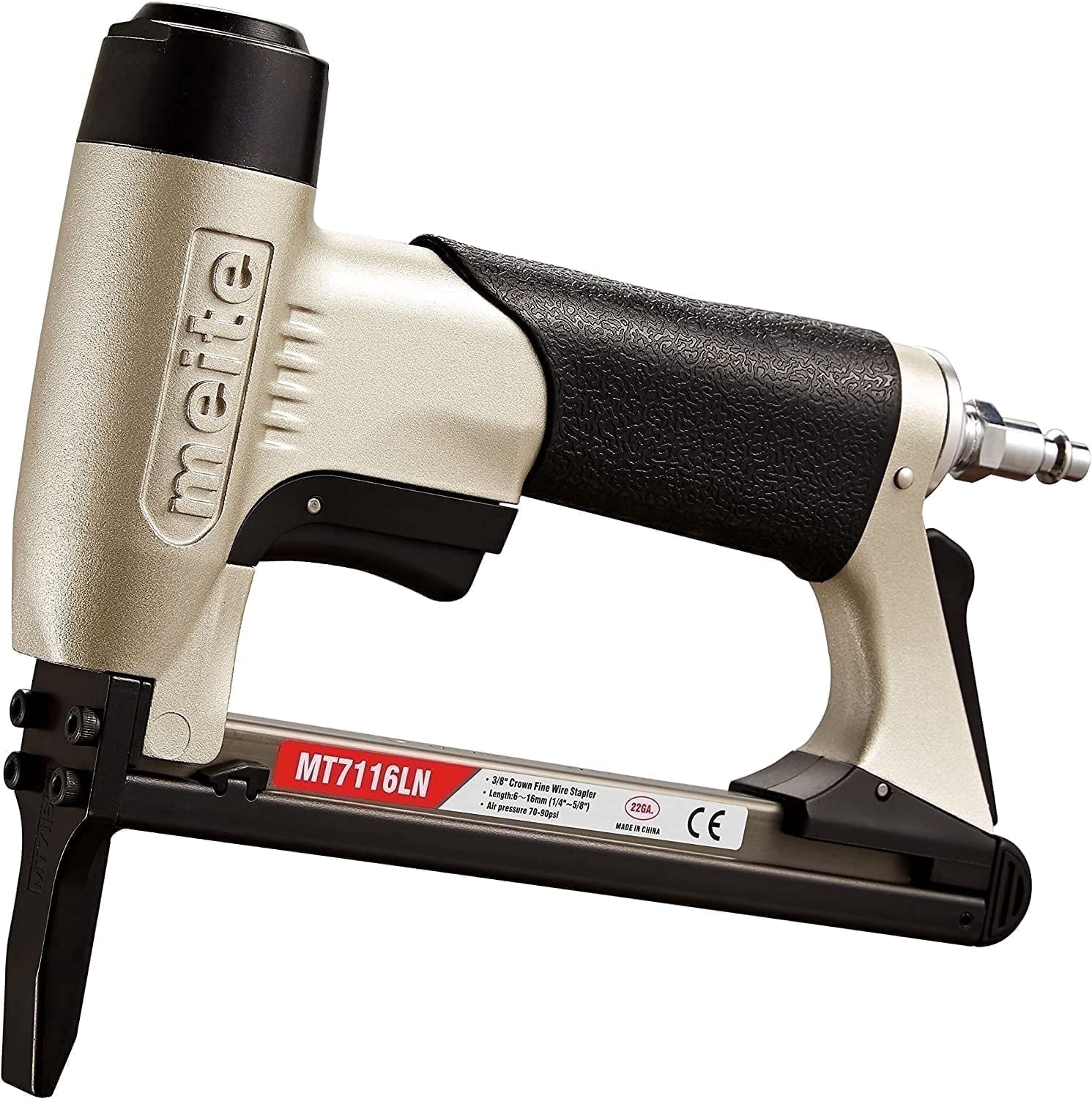 MEITE Long Nose Pneumatic Upholstery Stapler (Silver, 22 Gauge, 71 Series, 3/8 in Crown, 0.25 in to 0.625 in Length) c9f0k