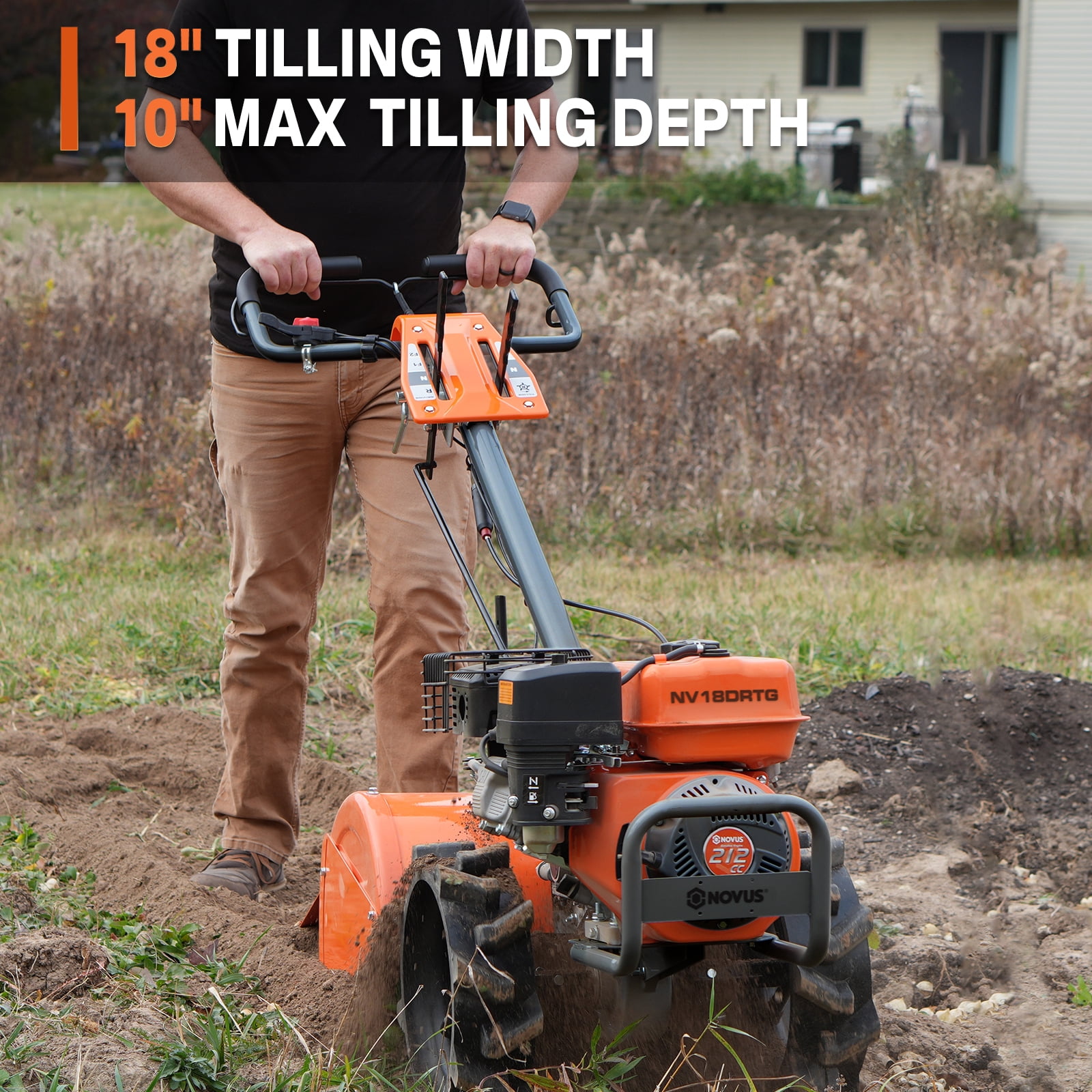 NOVUS 18-Inch Dual Direction Rear Tine Tiller, 212cc 4-Cycle Gas Engine, Heavy-Duty Garden Rototiller (18 in) ljano
