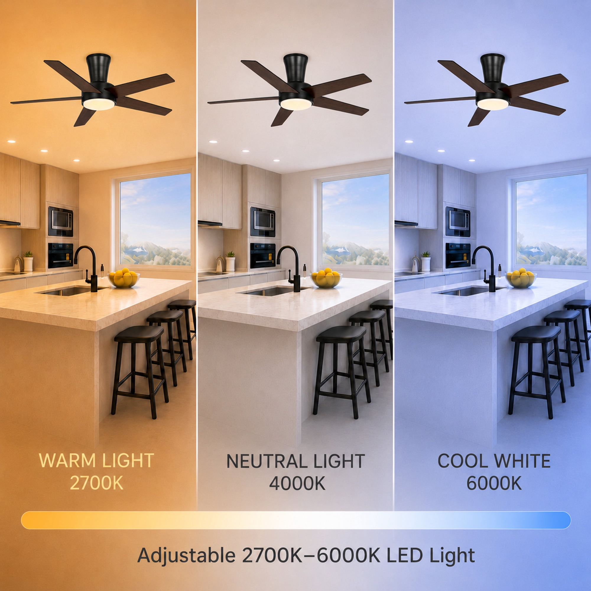 Mainstays 52-Inch Low-Profile DC Ceiling Fan with Integrated LED Light and Remote Control (Black, 52 in) 5s4jt