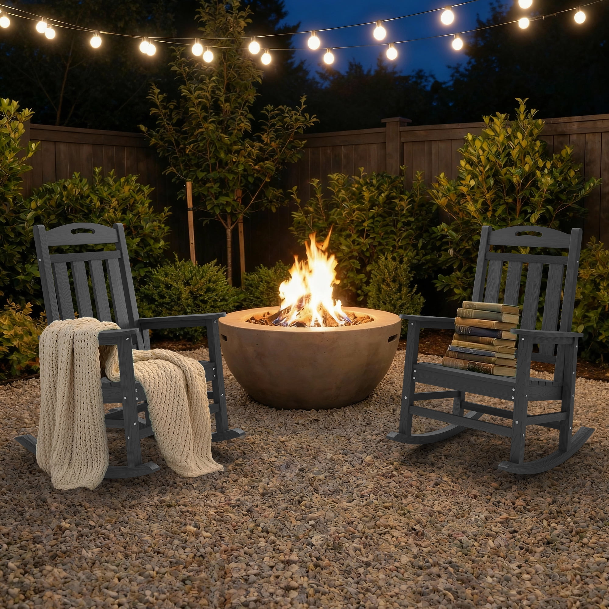 SUUNYN Oversized HDPE Outdoor Rocking Chair, Weather-Resistant High Back Porch Rocker (Dark Gray, 380 lb Capacity) rwdmc