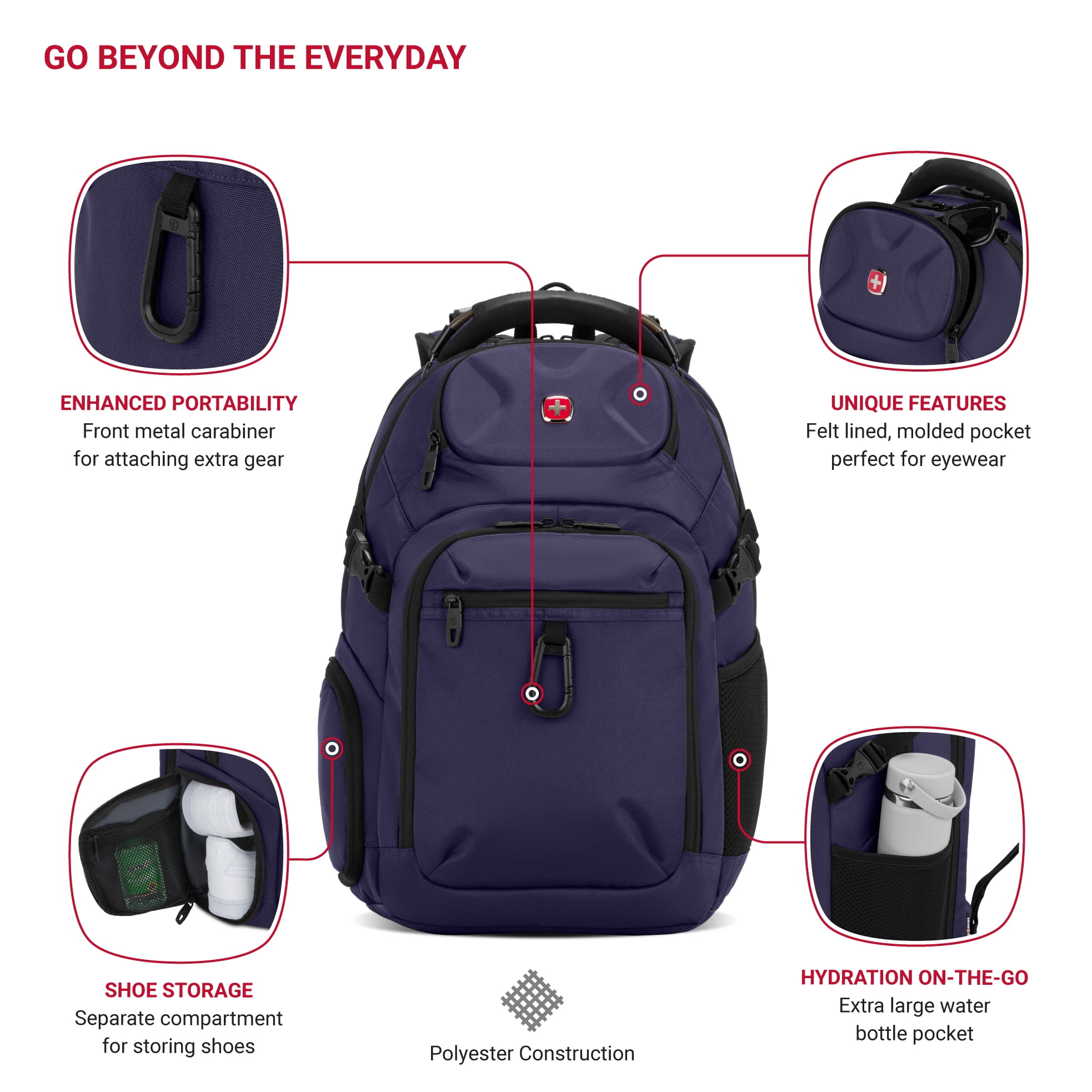 SWISSGEAR Stride ScanSmart Laptop Backpack, Ergonomic Travel Bag for 17 in Laptops (Peacoat Blue, 18 x 13.25 x 7.5 in) h9zll