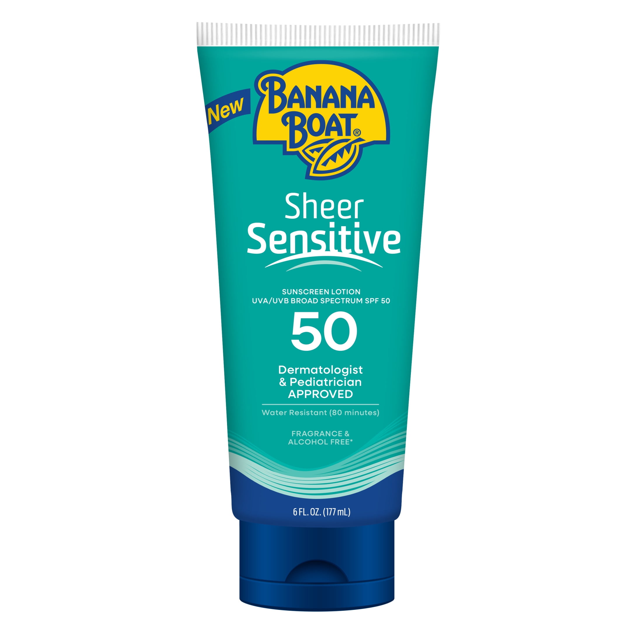 Banana Boat Sheer Sensitive Sunscreen Lotion SPF 50, Broad Spectrum UVA/UVB Protection for Kids & Adults (6 fl oz) kwdzp