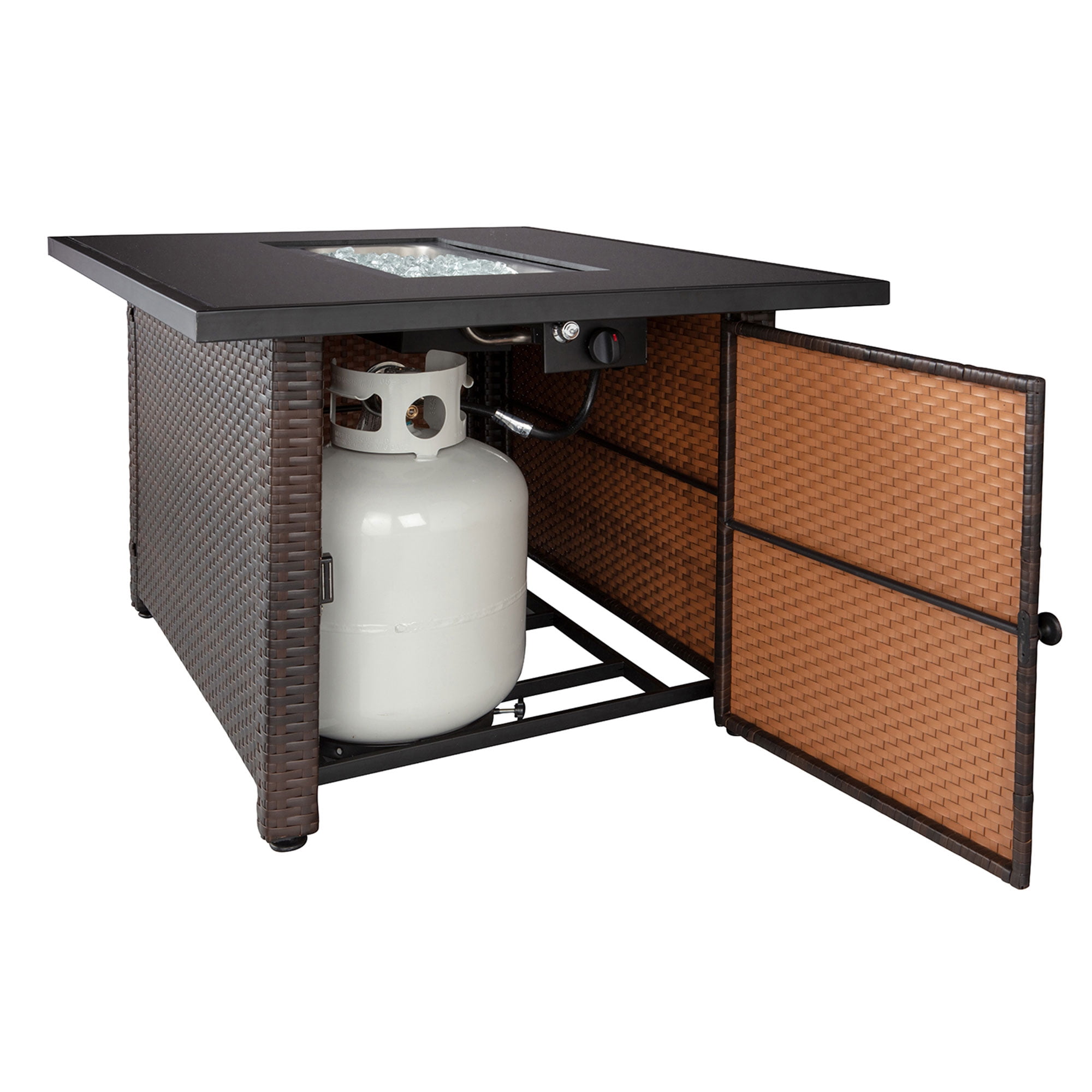 Endless Summer Rectangular Gas Fire Pit Table with Wicker Base and Fire Glass (Brown, 44 x 32 in) 1yljy